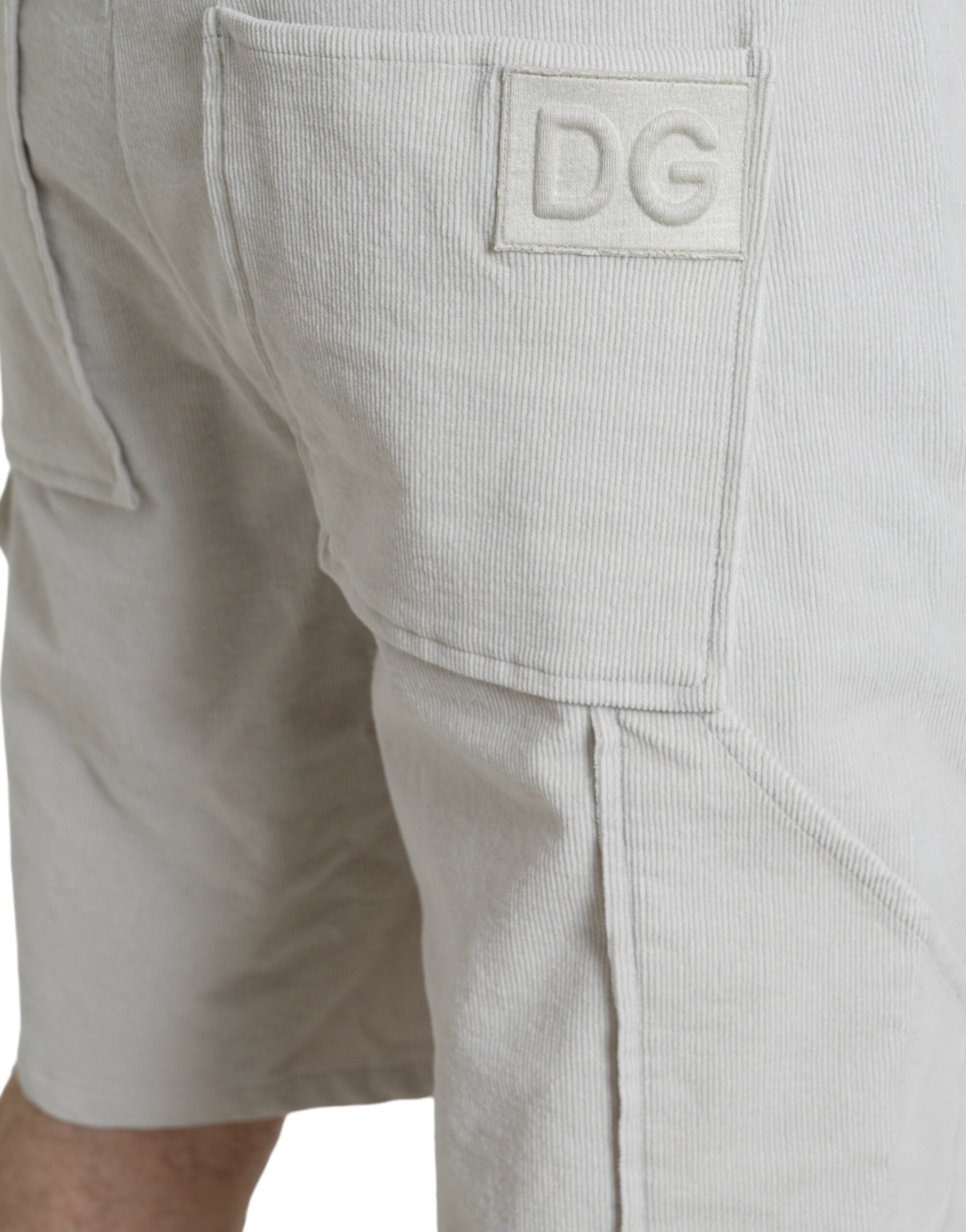 Pantaloni scurți Bermuda pentru bărbați din catifea reiată bej din bumbac Dolce &amp; Gabbana