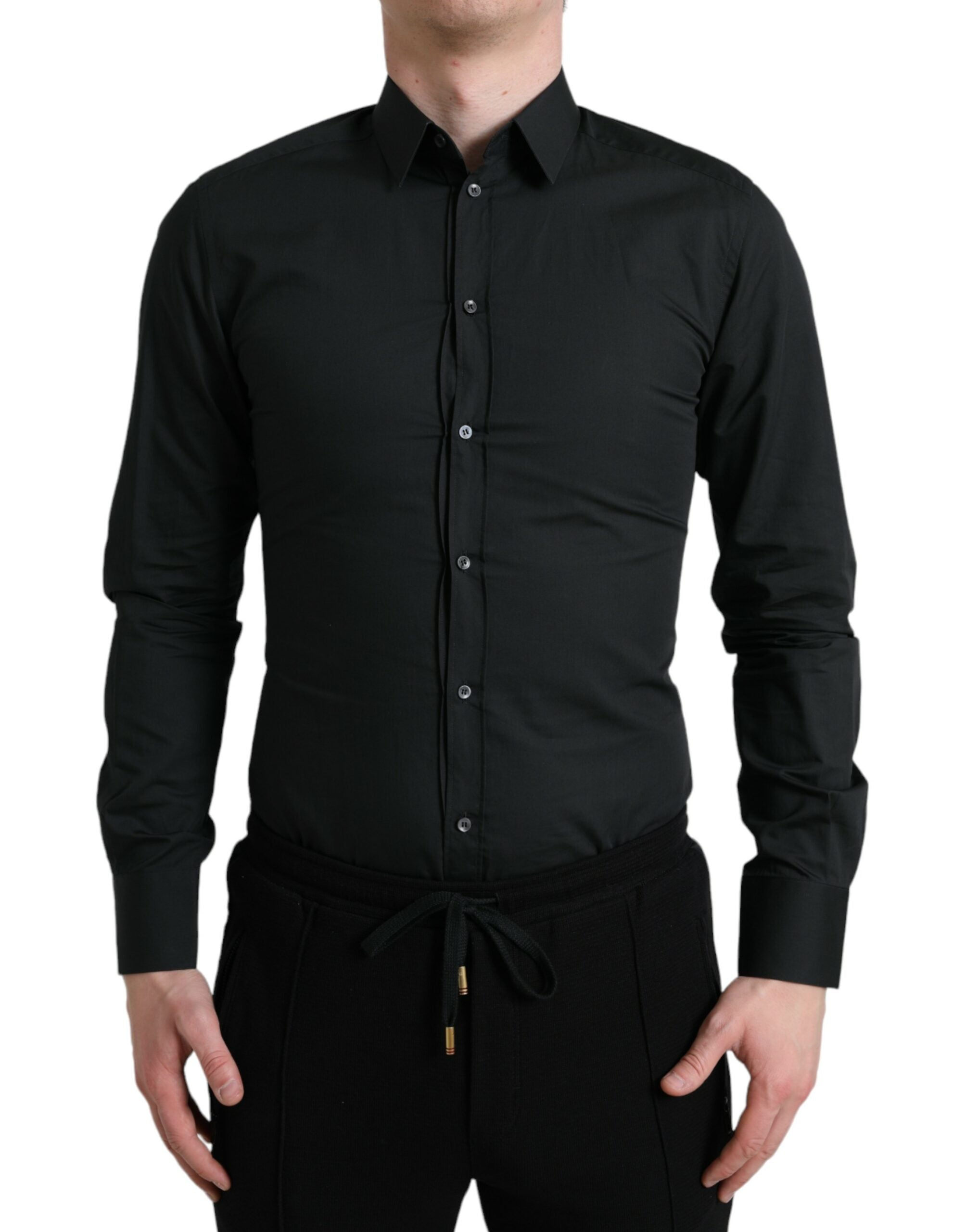 Dolce &amp; Gabbana Elegantes, schmales Hemd aus schwarzer Seidenmischung
