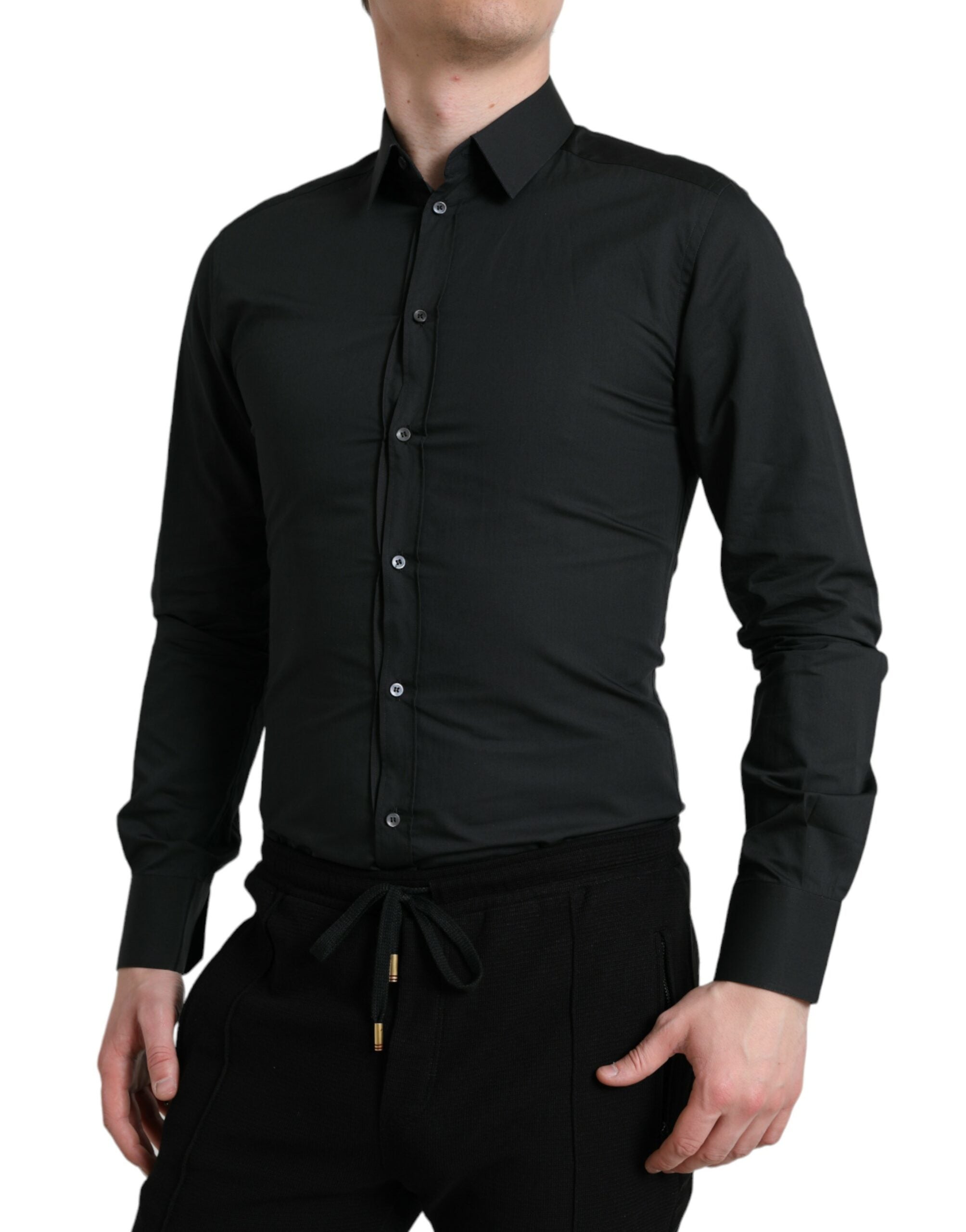 Dolce &amp; Gabbana Elegantes, schmales Hemd aus schwarzer Seidenmischung