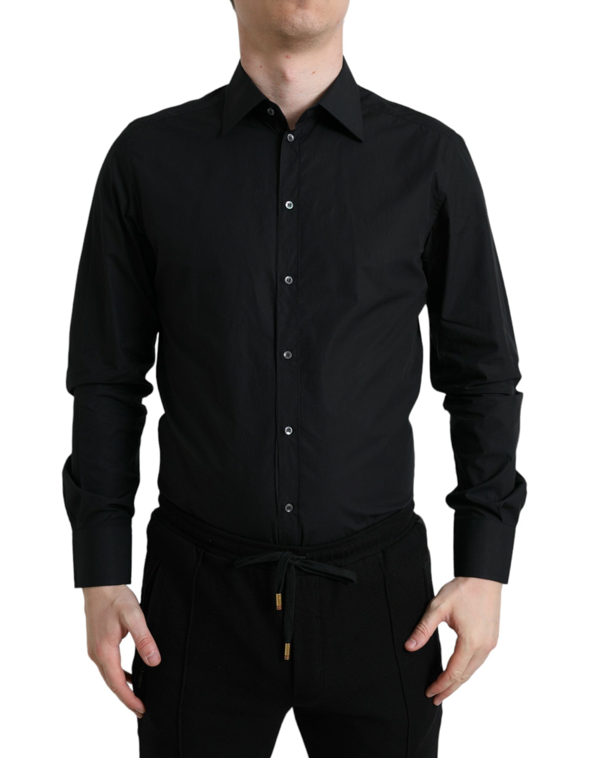 Dolce &amp; Gabbana – Elegantes schwarzes, schmal geschnittenes italienisches Hemd