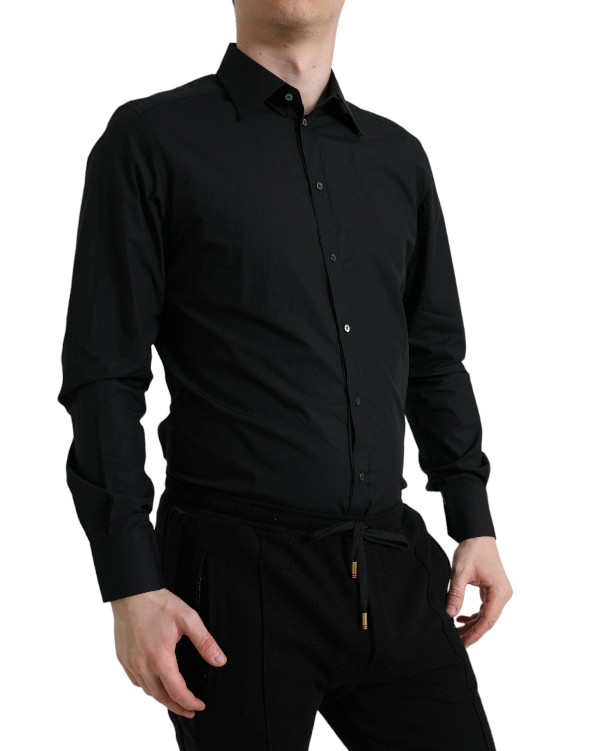 Dolce &amp; Gabbana – Elegantes schwarzes, schmal geschnittenes italienisches Hemd