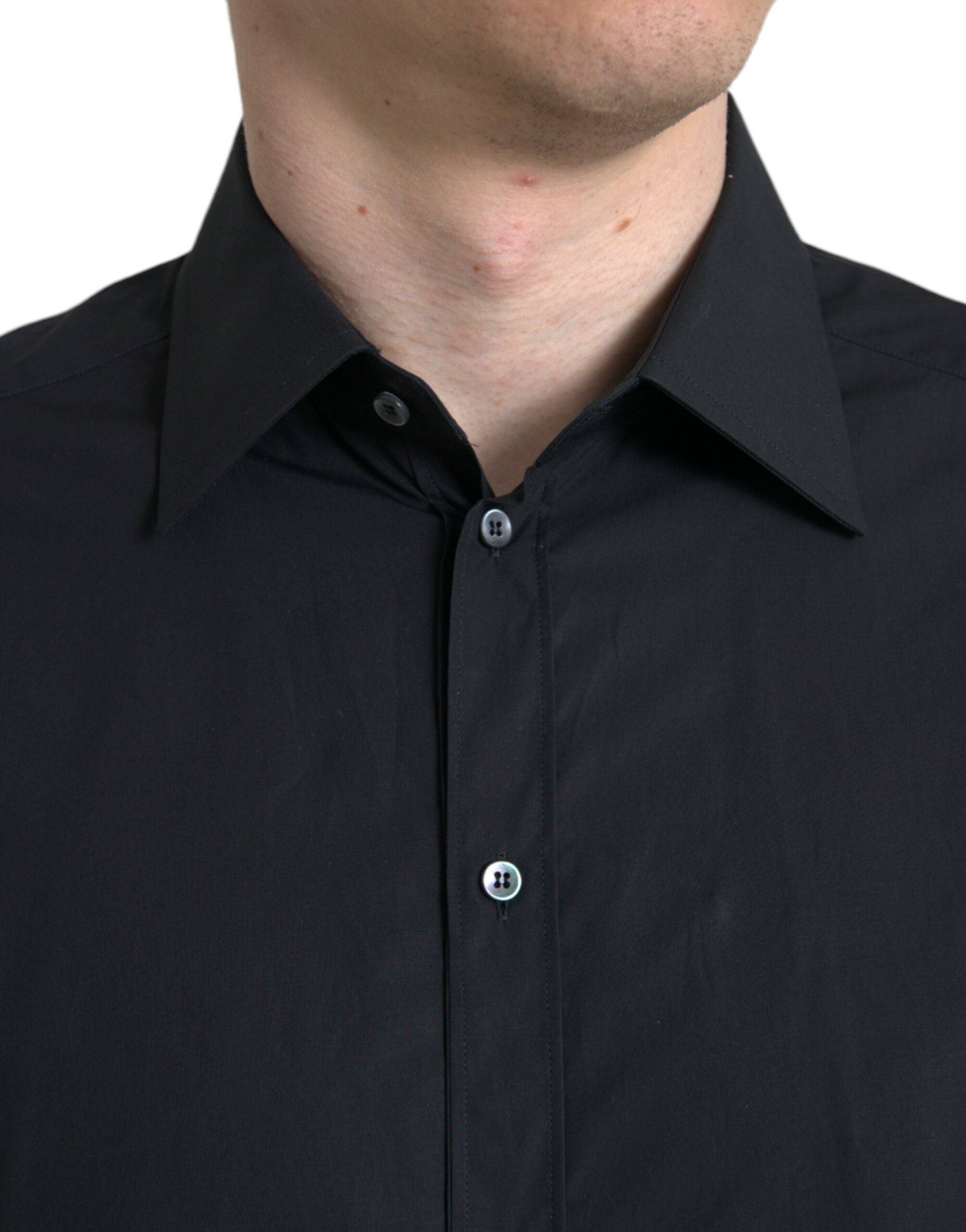 Dolce &amp; Gabbana – Elegantes schwarzes, schmal geschnittenes italienisches Hemd