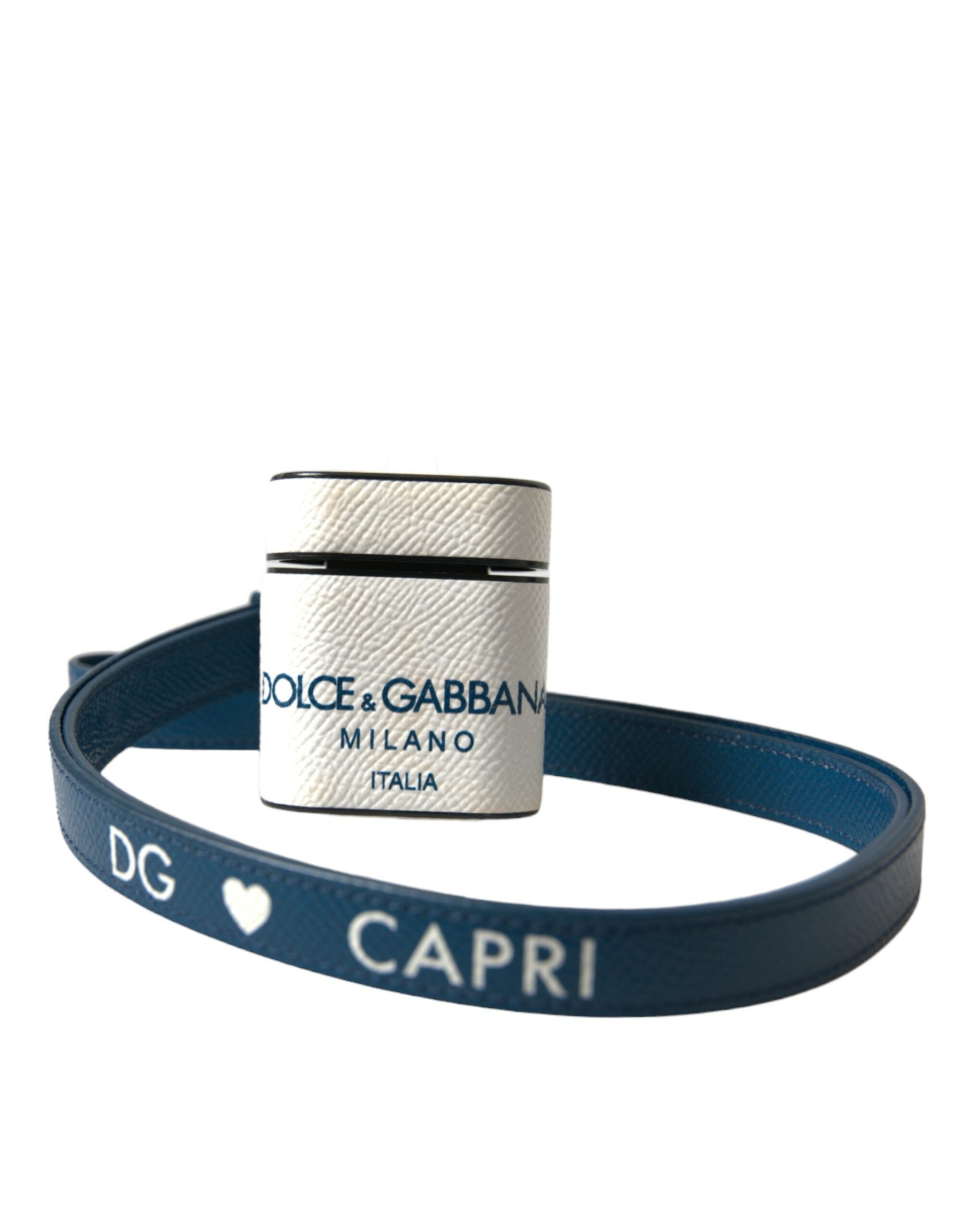 Husă Dolce &amp; Gabbana Chic din piele pentru Airpods, albastră și albă