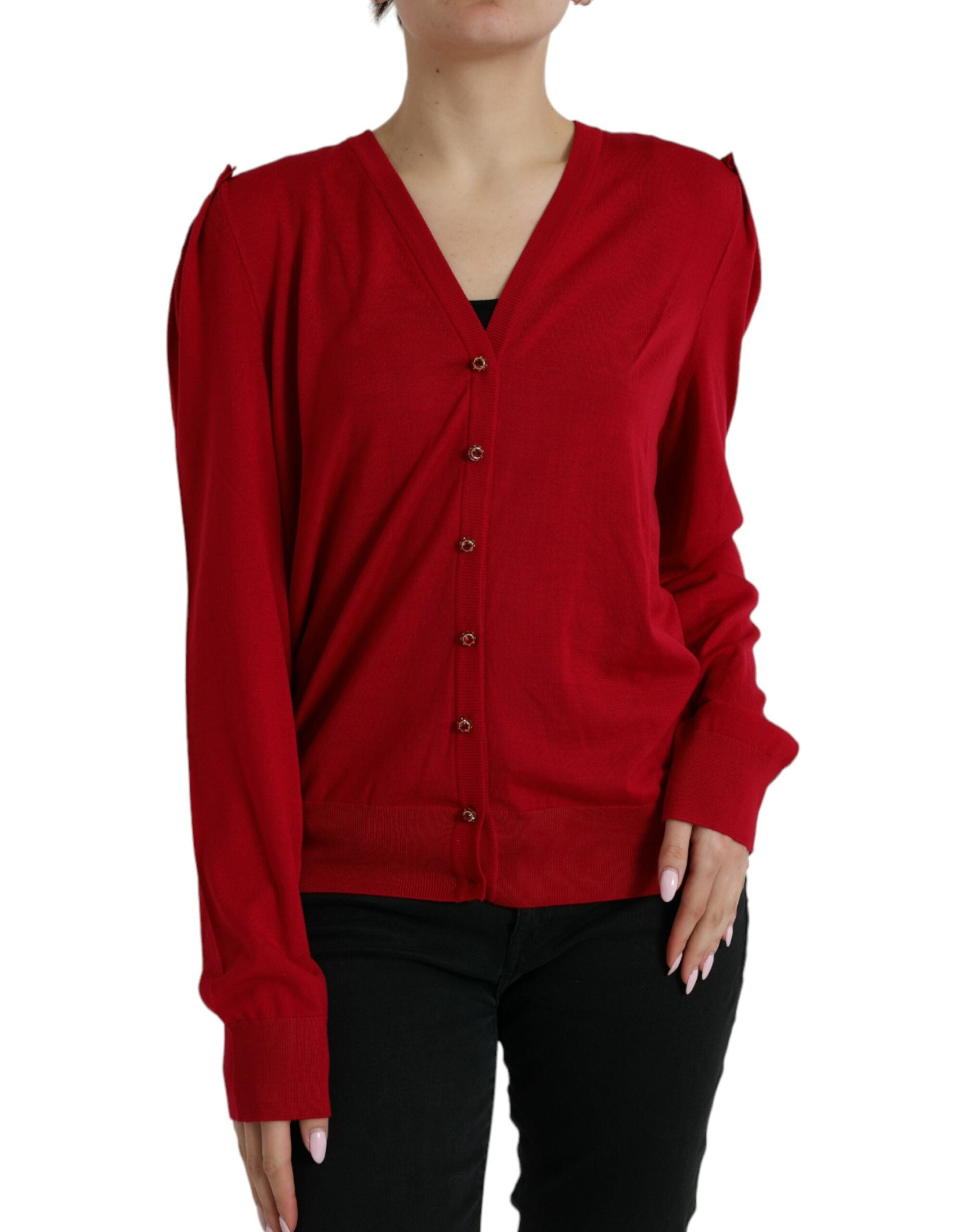 Dolce &amp; Gabbana Elegante rote Wolljacke mit V-Ausschnitt