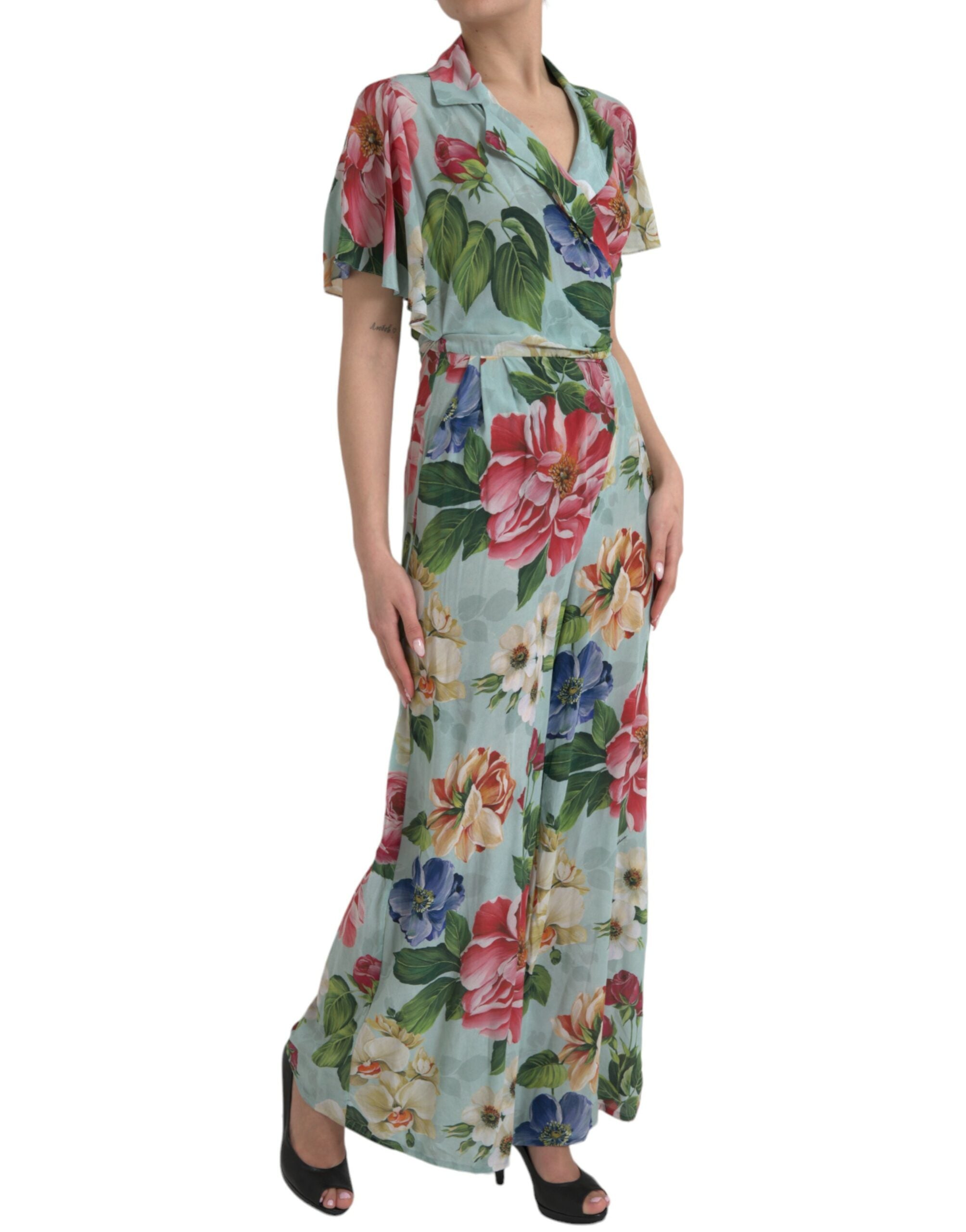 Salopă elegantă din crep de mătase florală Dolce &amp; Gabbana