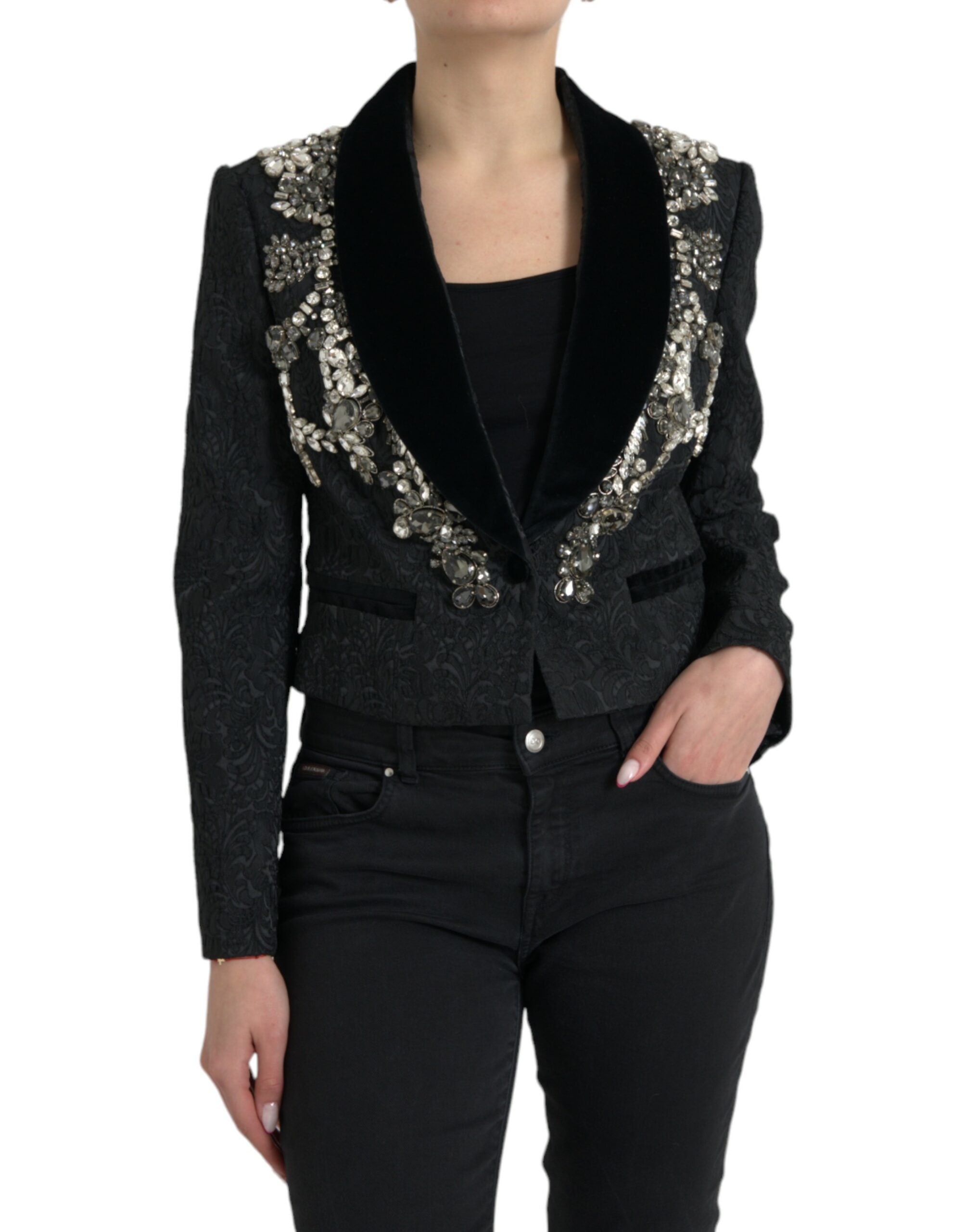 Dolce &amp; Gabbana – Elegante, verzierte schwarze Manteljacke