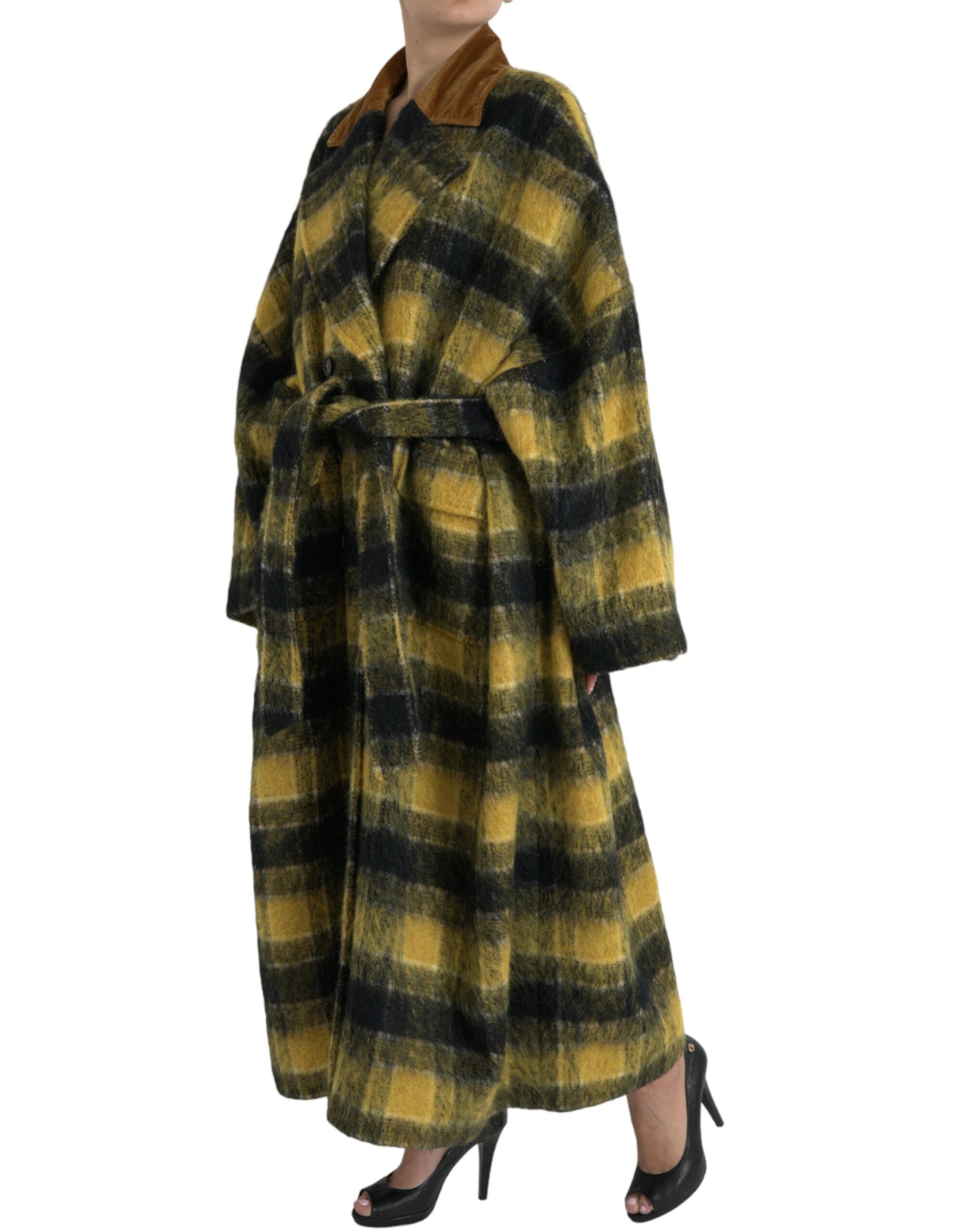Dolce &amp; Gabbana – Schicker, karierter, langer Trenchcoat in Sonnengelb