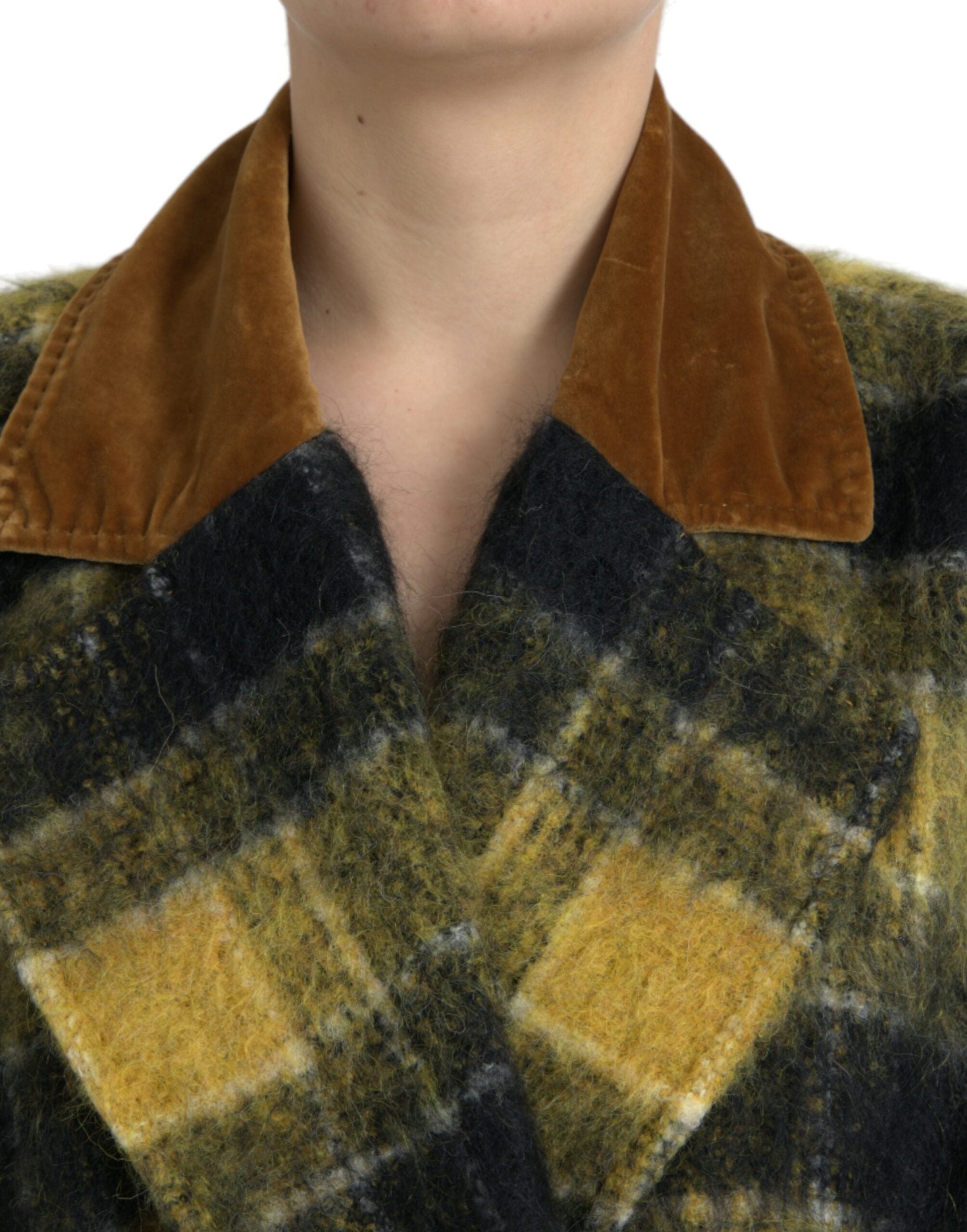 Dolce &amp; Gabbana – Schicker, karierter, langer Trenchcoat in Sonnengelb