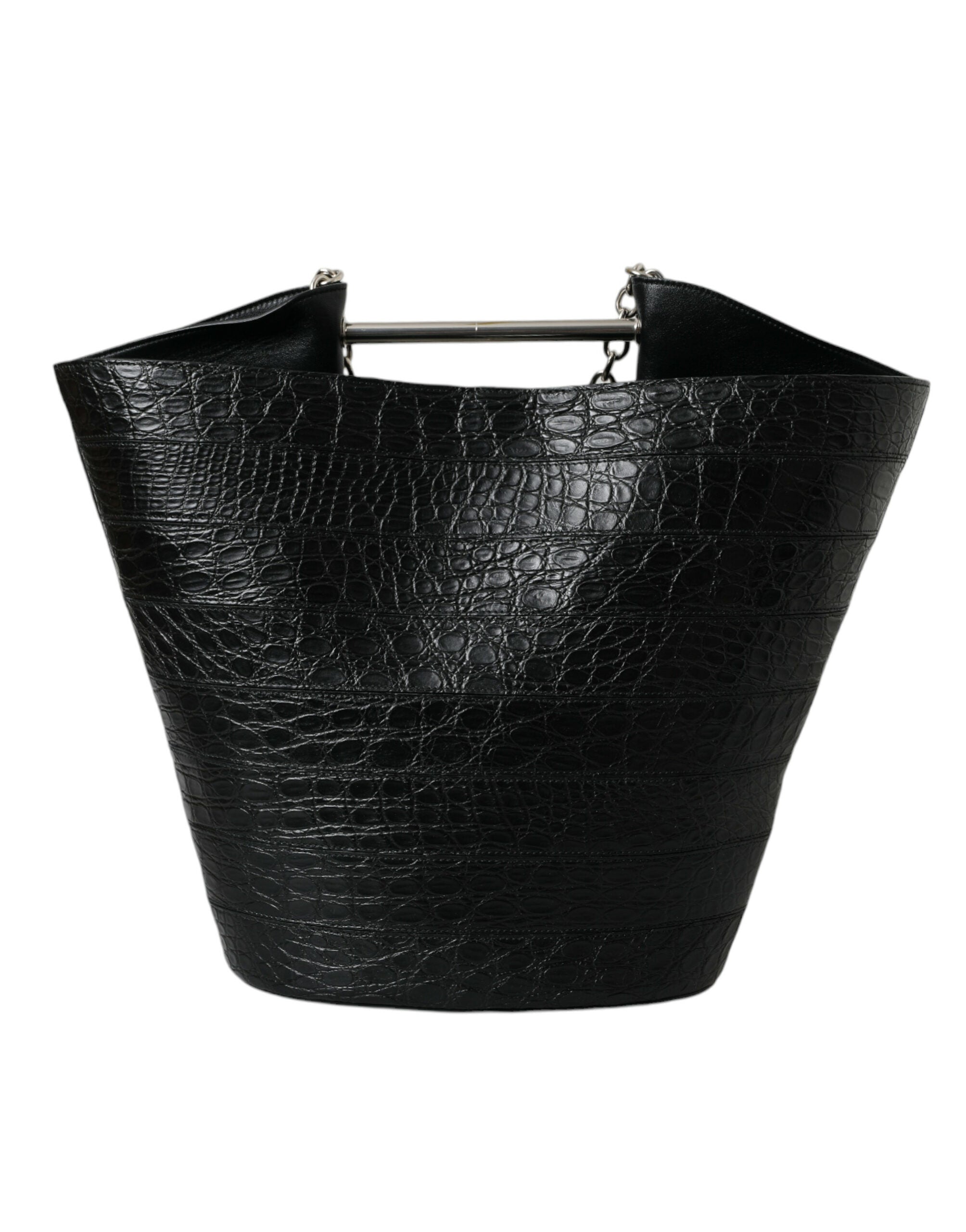 Geantă Balenciaga Elegant Black Crocodil Leather Maxi Bucket Bag