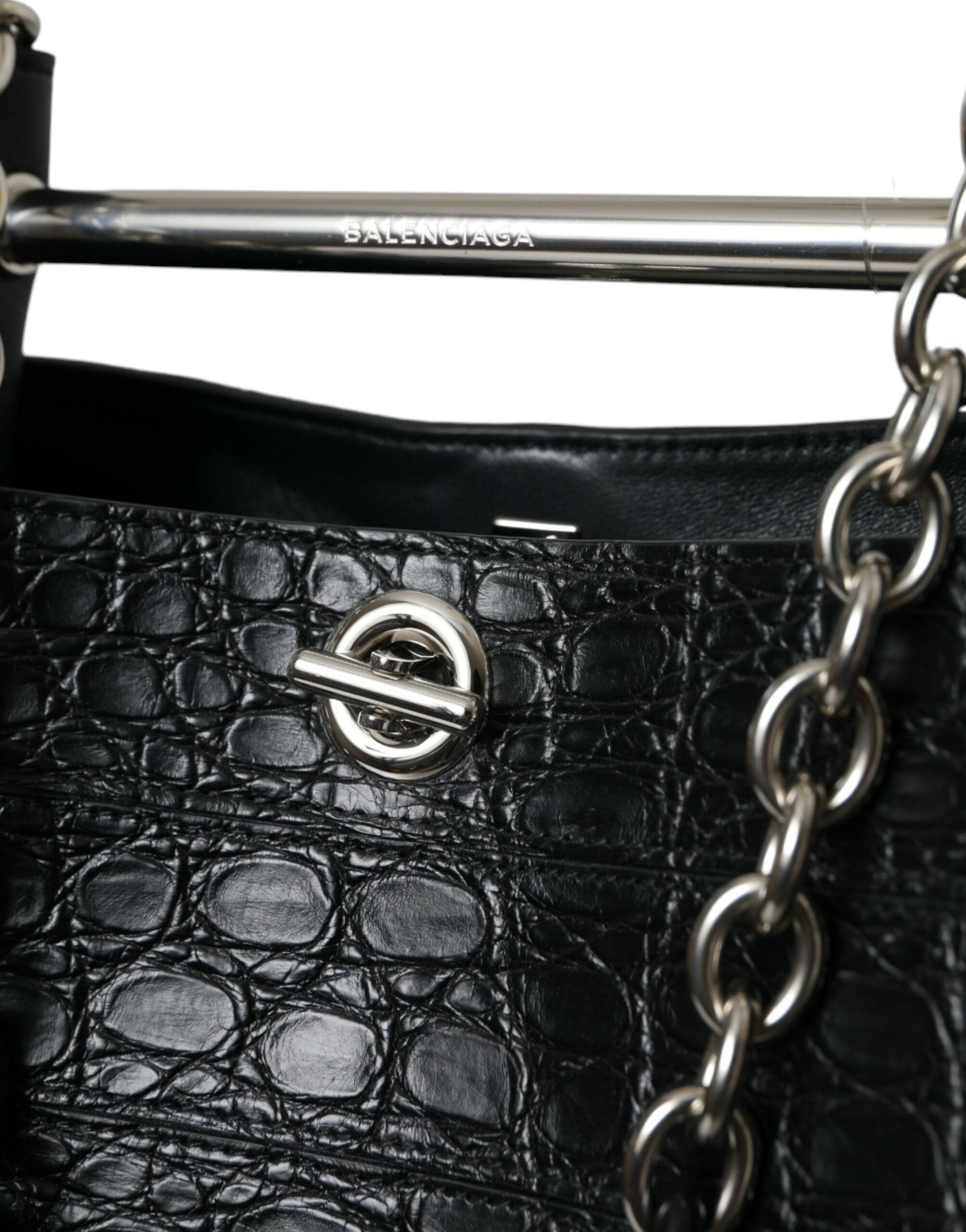 Geantă Balenciaga Elegant Black Crocodil Leather Maxi Bucket Bag
