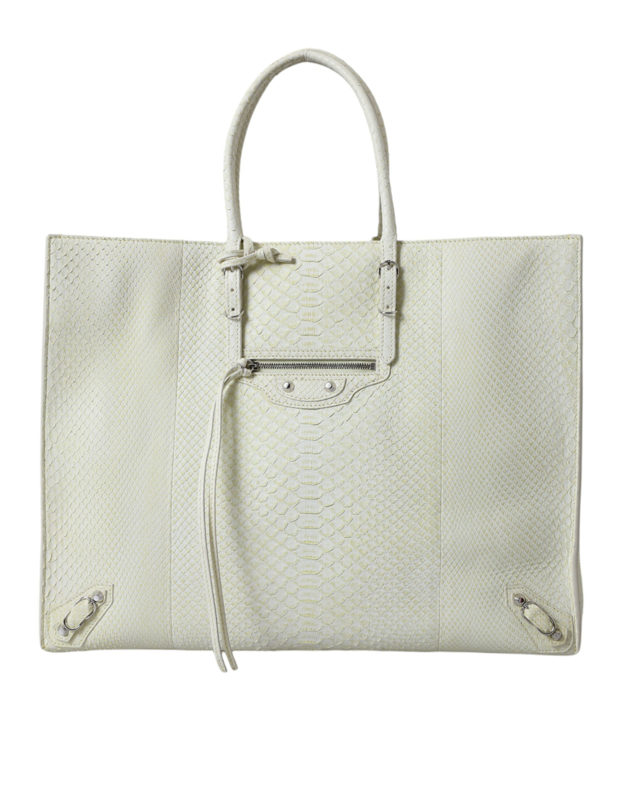 Balenciaga Chic Tote aus Pythonleder in Weiß und Gelb