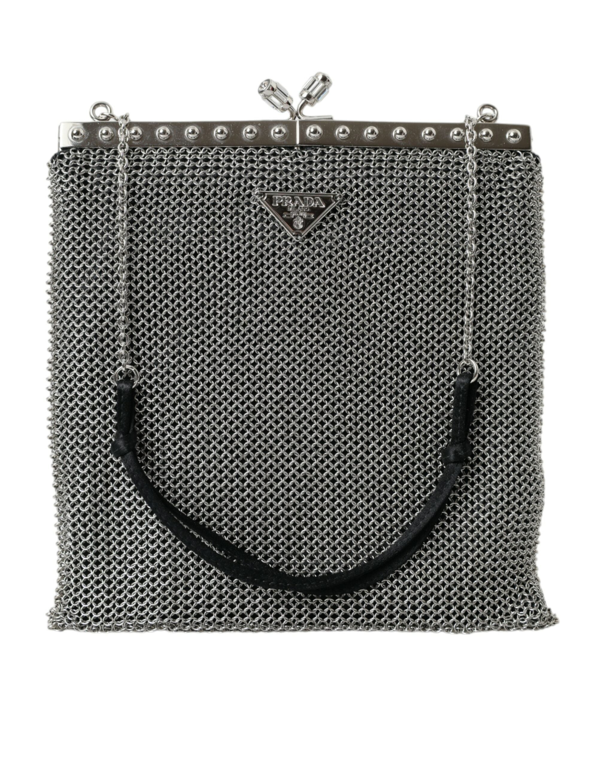 Geantă de seară elegantă Prada din plasă argintie