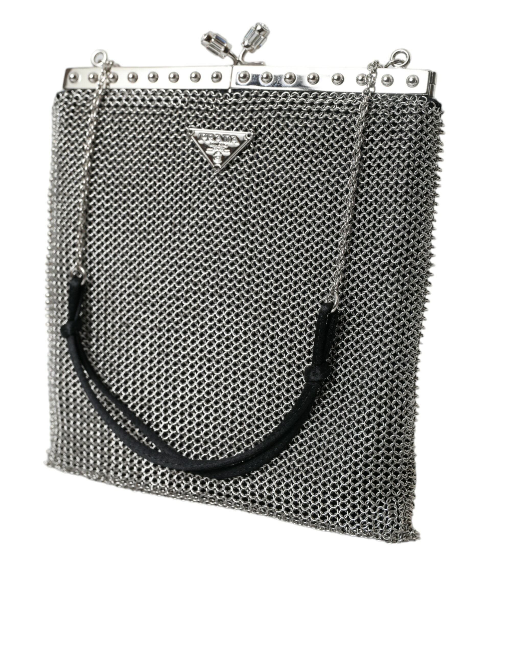 Geantă de seară elegantă Prada din plasă argintie