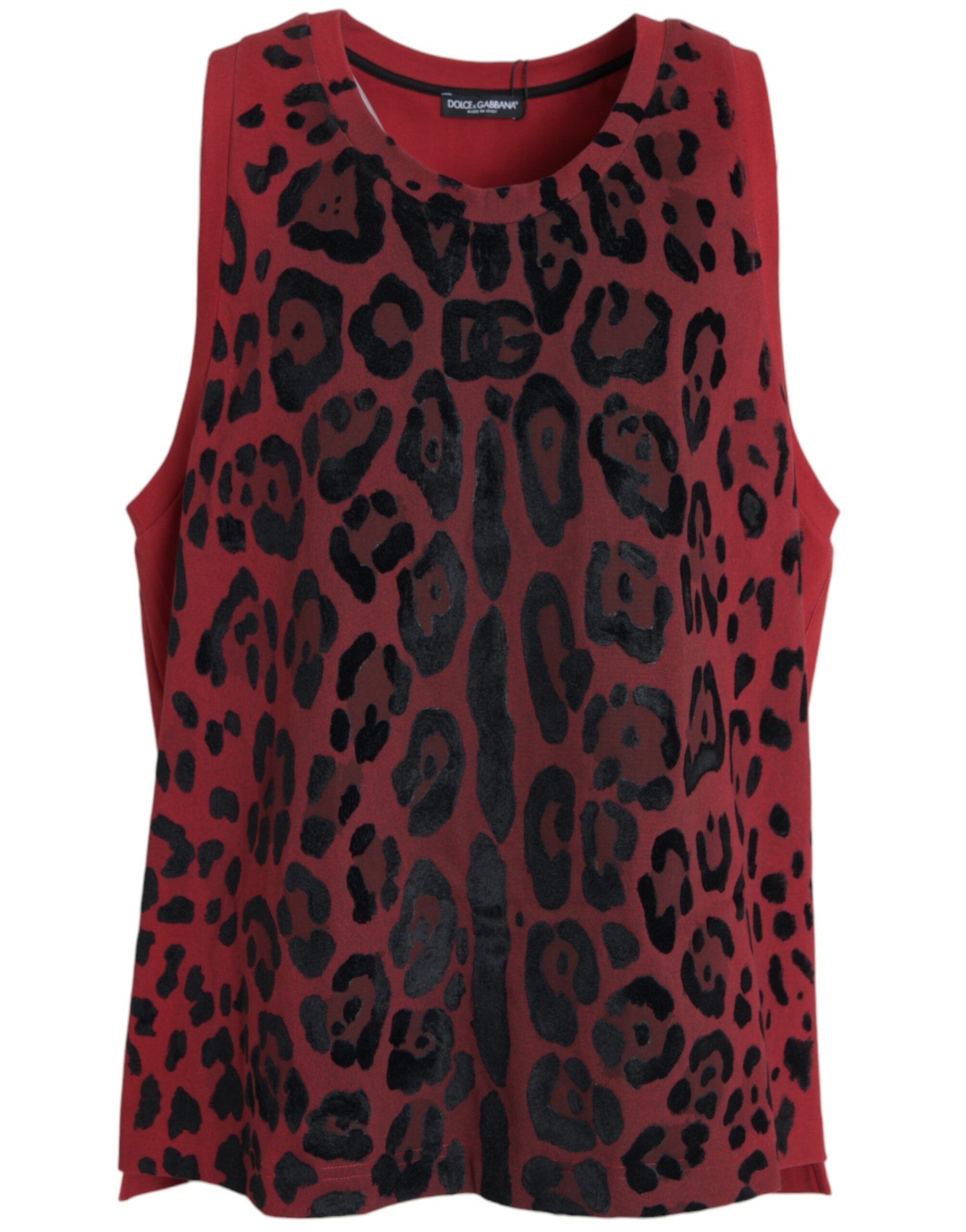 Tricou Dolce &amp; Gabbana roșu cu imprimeu leopard, fără mâneci
