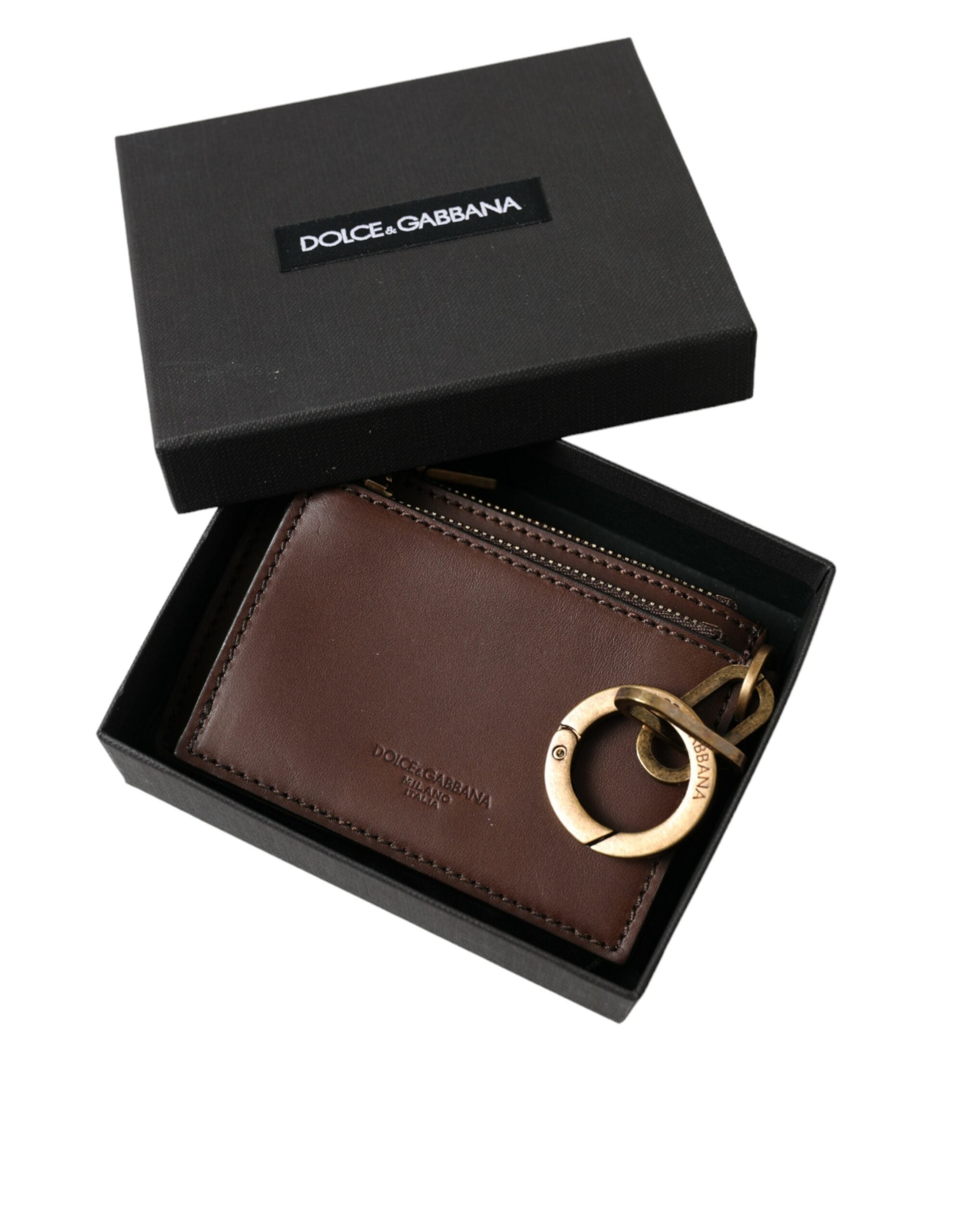 Dolce &amp; Gabbana – Schlüsselanhänger aus braunem Leder mit Reißverschluss und Logo