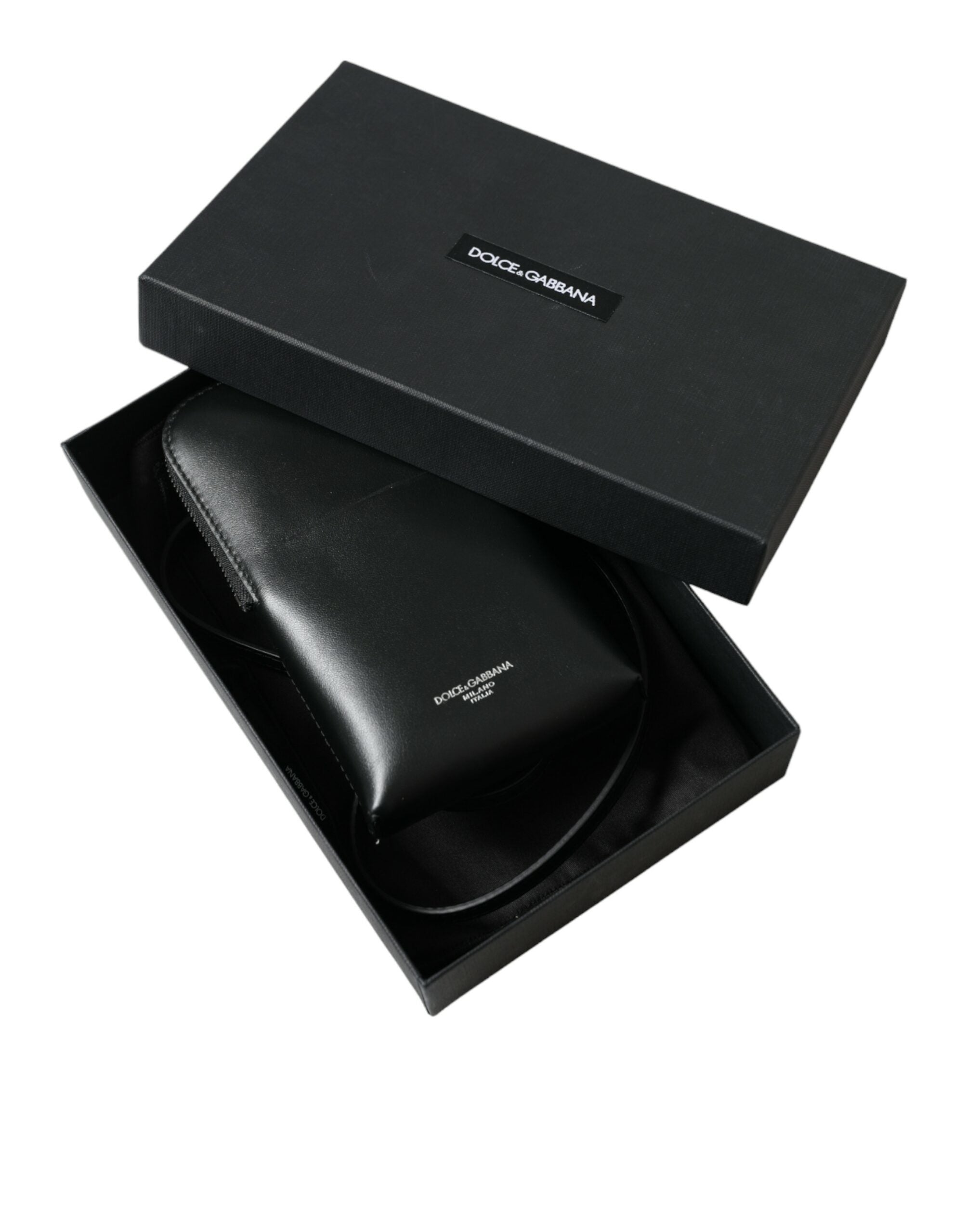 Dolce &amp; Gabbana Schwarzes Lederportemonnaie mit Logo-Print und Umhängeband