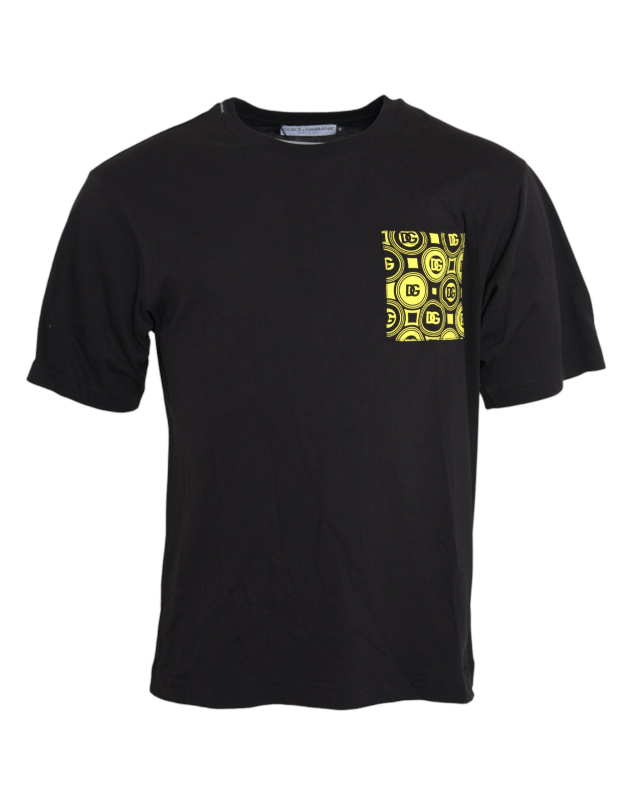 Dolce &amp; Gabbana – Schwarzes Baumwoll-T-Shirt mit Rundhalsausschnitt und bedruckter Tasche