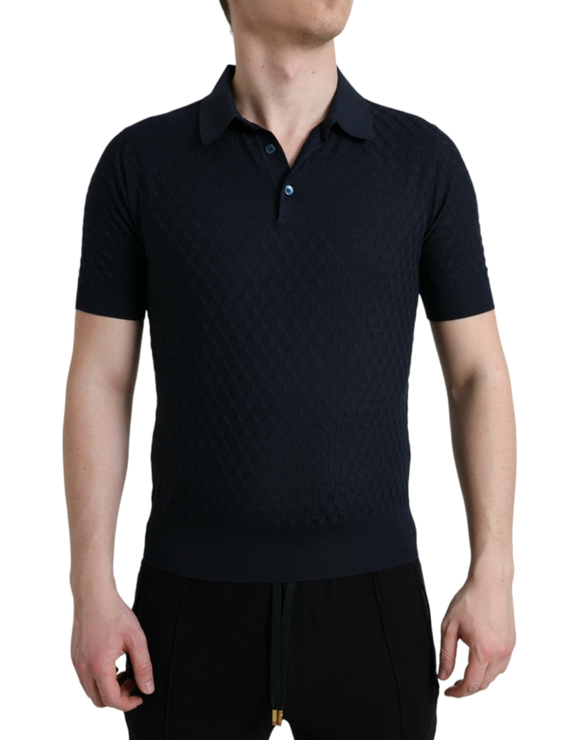 Tricou polo cu mânecă scurtă și guler albastru închis Dolce &amp; Gabbana
