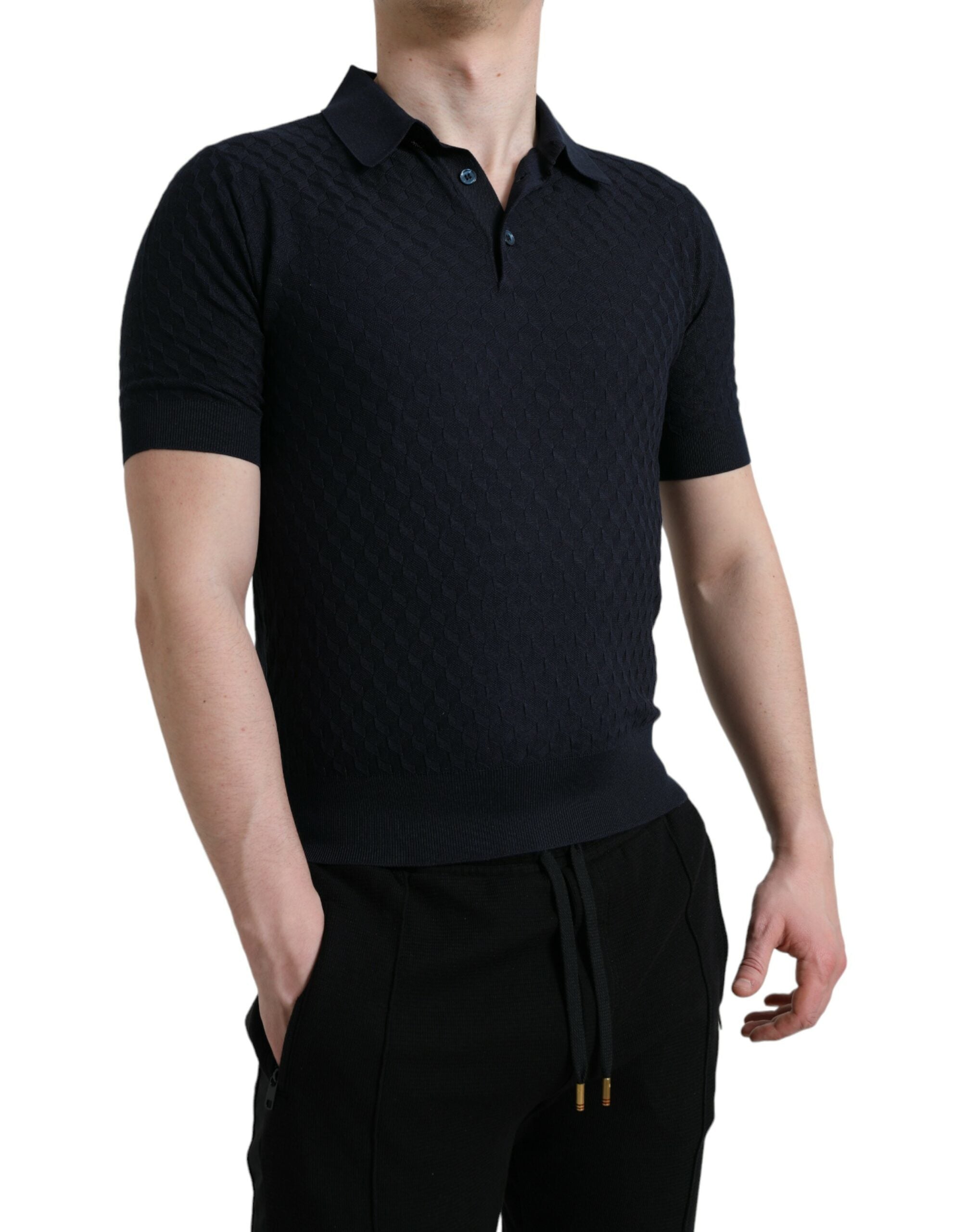 Tricou polo cu mânecă scurtă și guler albastru închis Dolce &amp; Gabbana