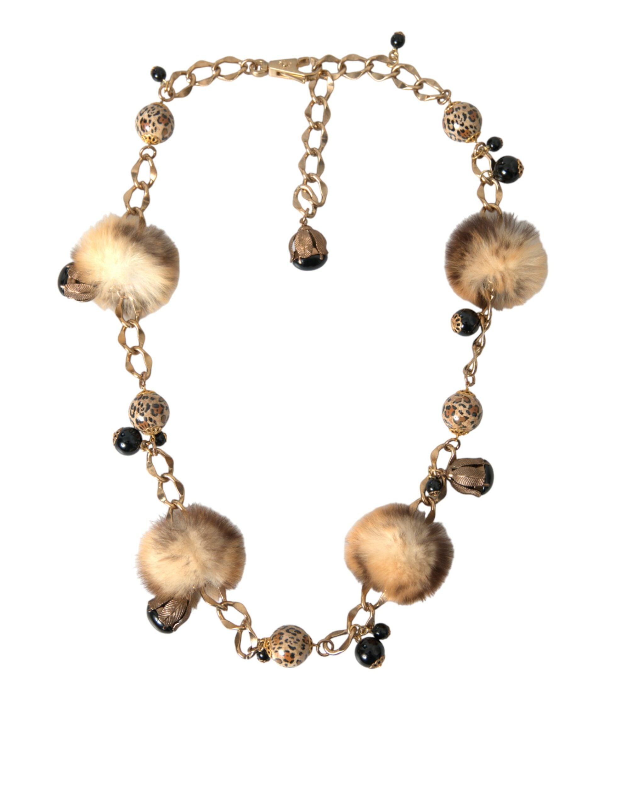 Dolce &amp; Gabbana – Collier-Kettengürtel aus goldenem Messing mit Leopardenfell und Perlen