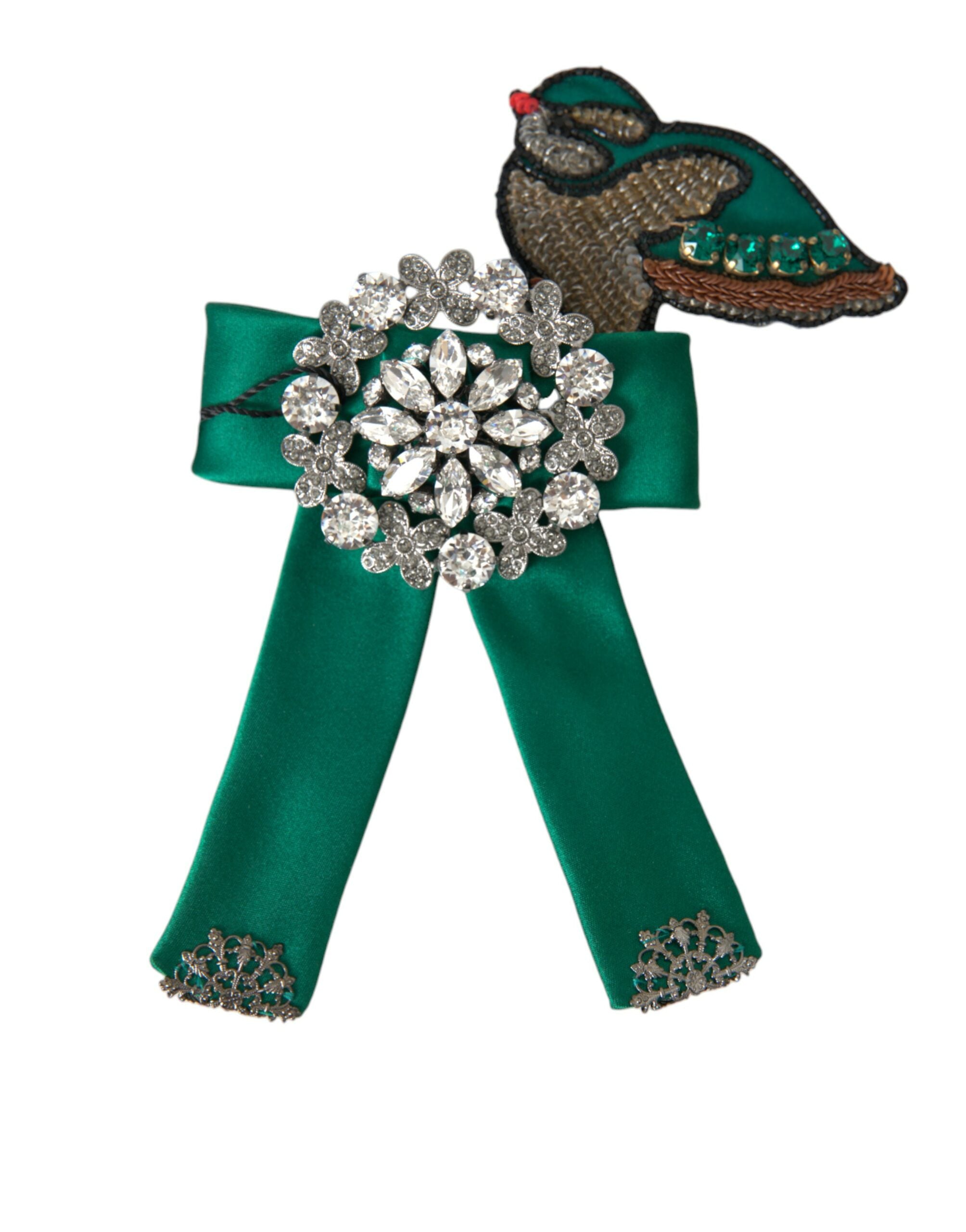 Agrafă de păr Dolce &amp; Gabbana cu cristale Bird din satin verde pentru femei