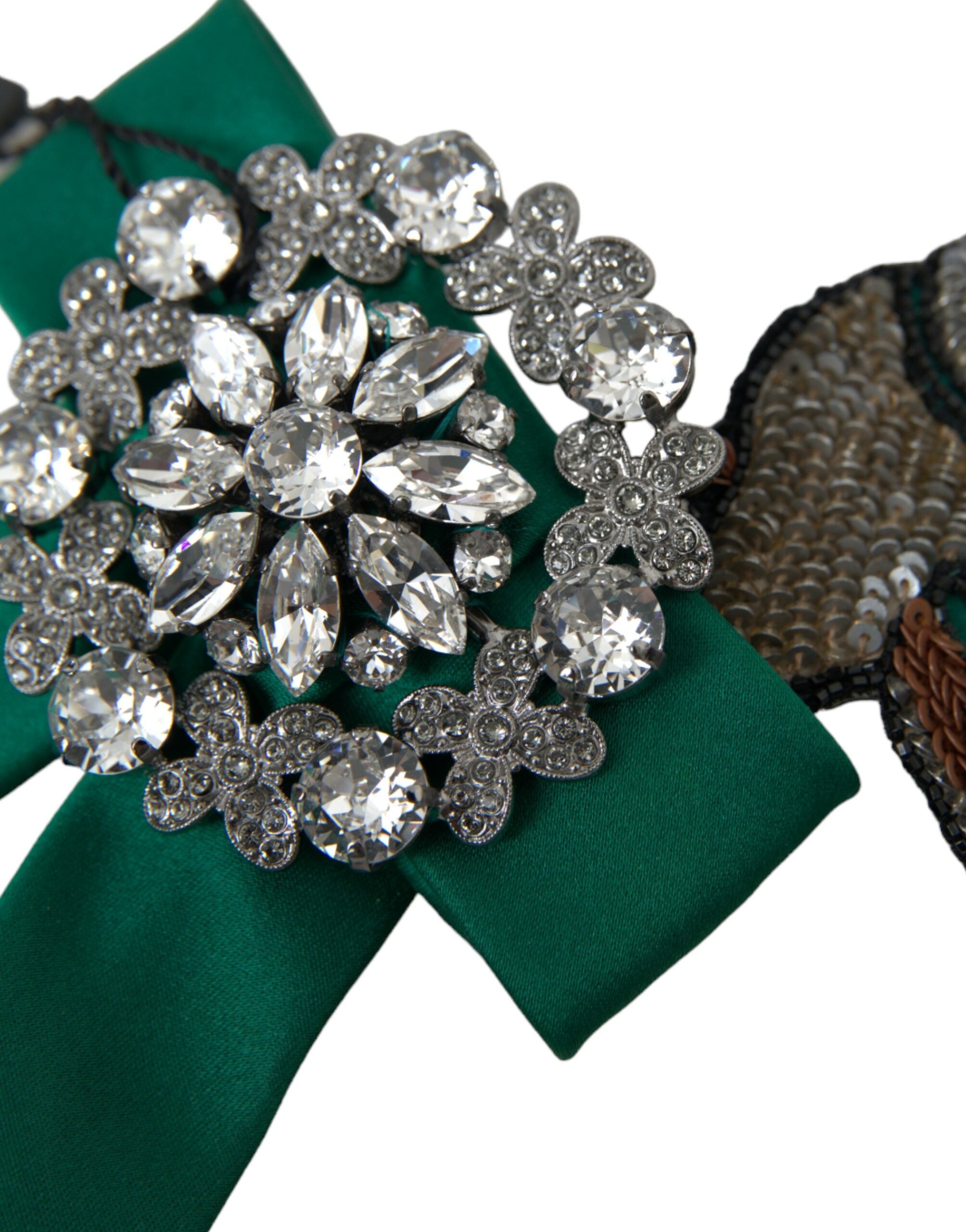 Agrafă de păr Dolce &amp; Gabbana cu cristale Bird din satin verde pentru femei