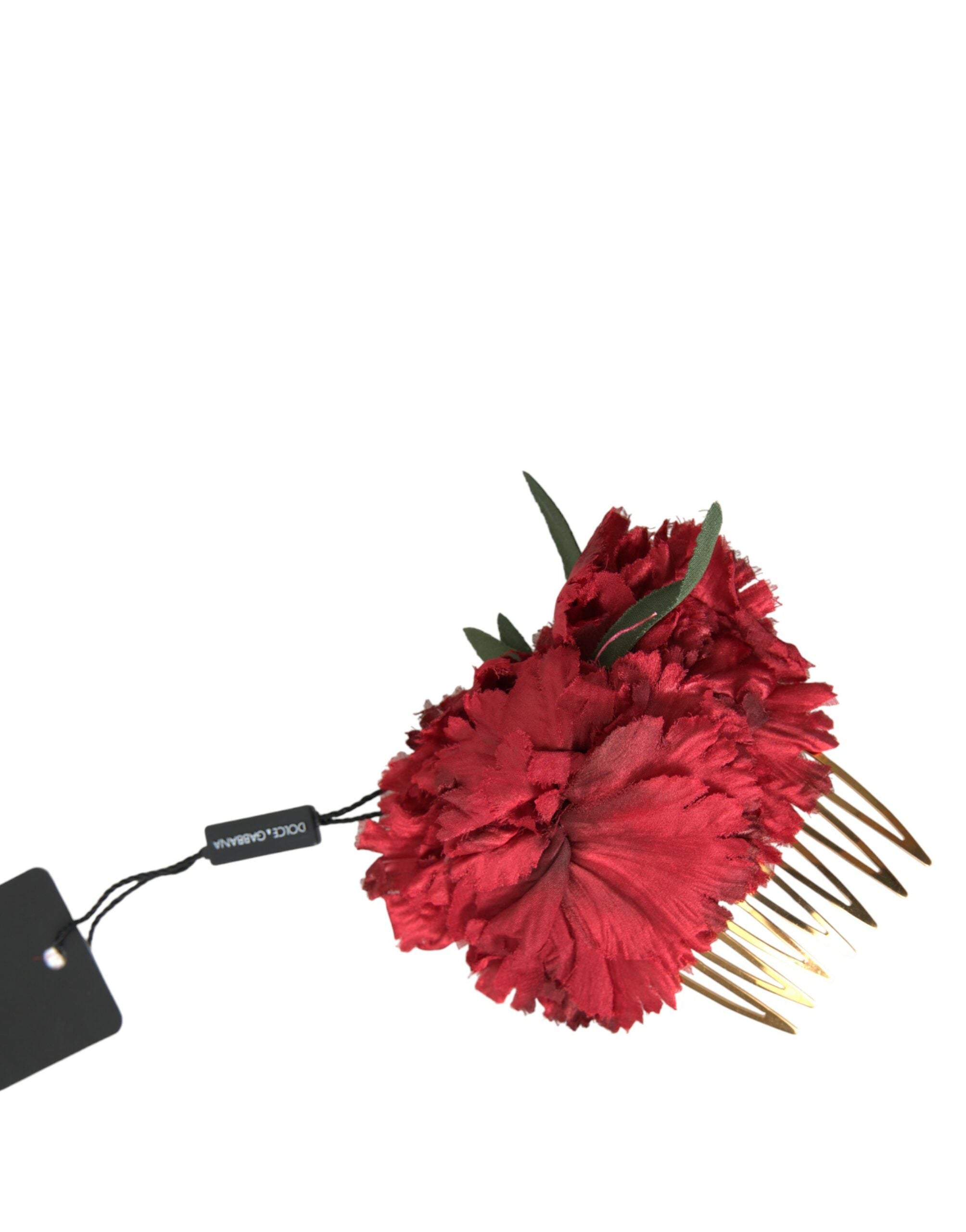 Pieptene de păr Dolce &amp; Gabbana cu imprimeu floral roșu din mătase, alamă aurie pentru femei