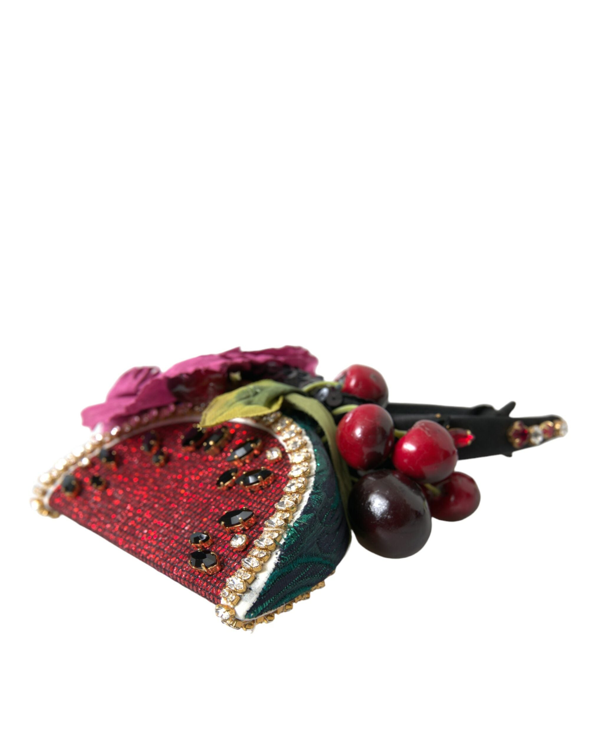 Bentiță de păr Dolce &amp; Gabbana cu cristale și pepene verde roșu și cireșe - Diademă statement
