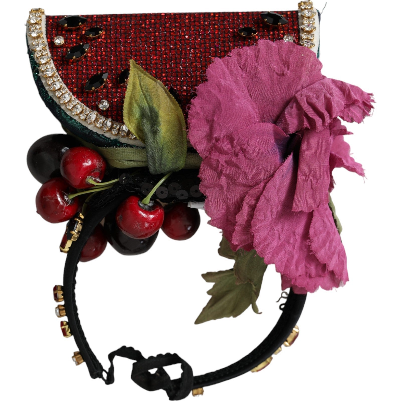 Bentiță de păr Dolce &amp; Gabbana cu cristale și pepene verde roșu și cireșe - Diademă statement