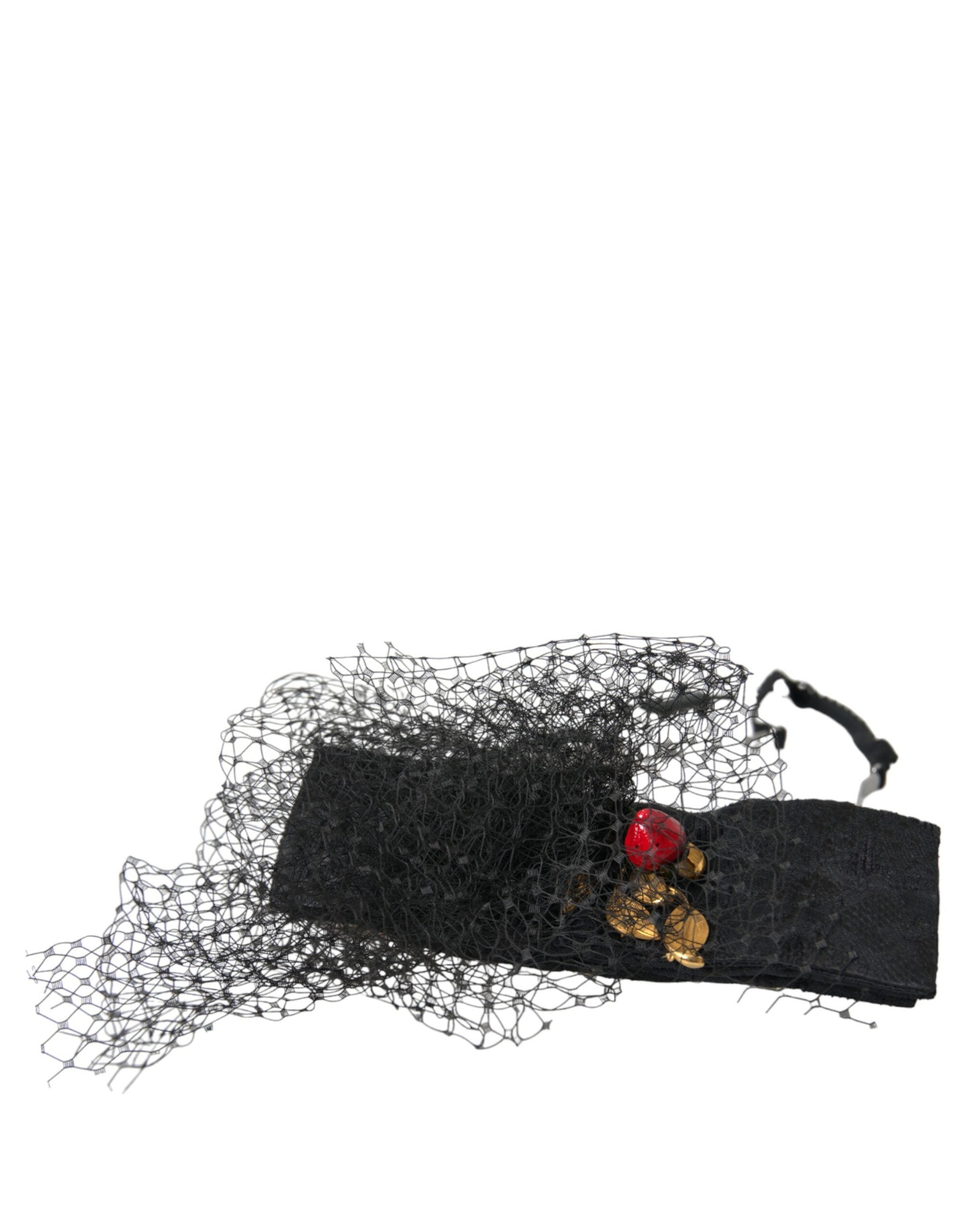 Bandă de păr Dolce &amp; Gabbana cu diademă din plasă de cristal Sicily neagră, căpșuni, cu model căpșună