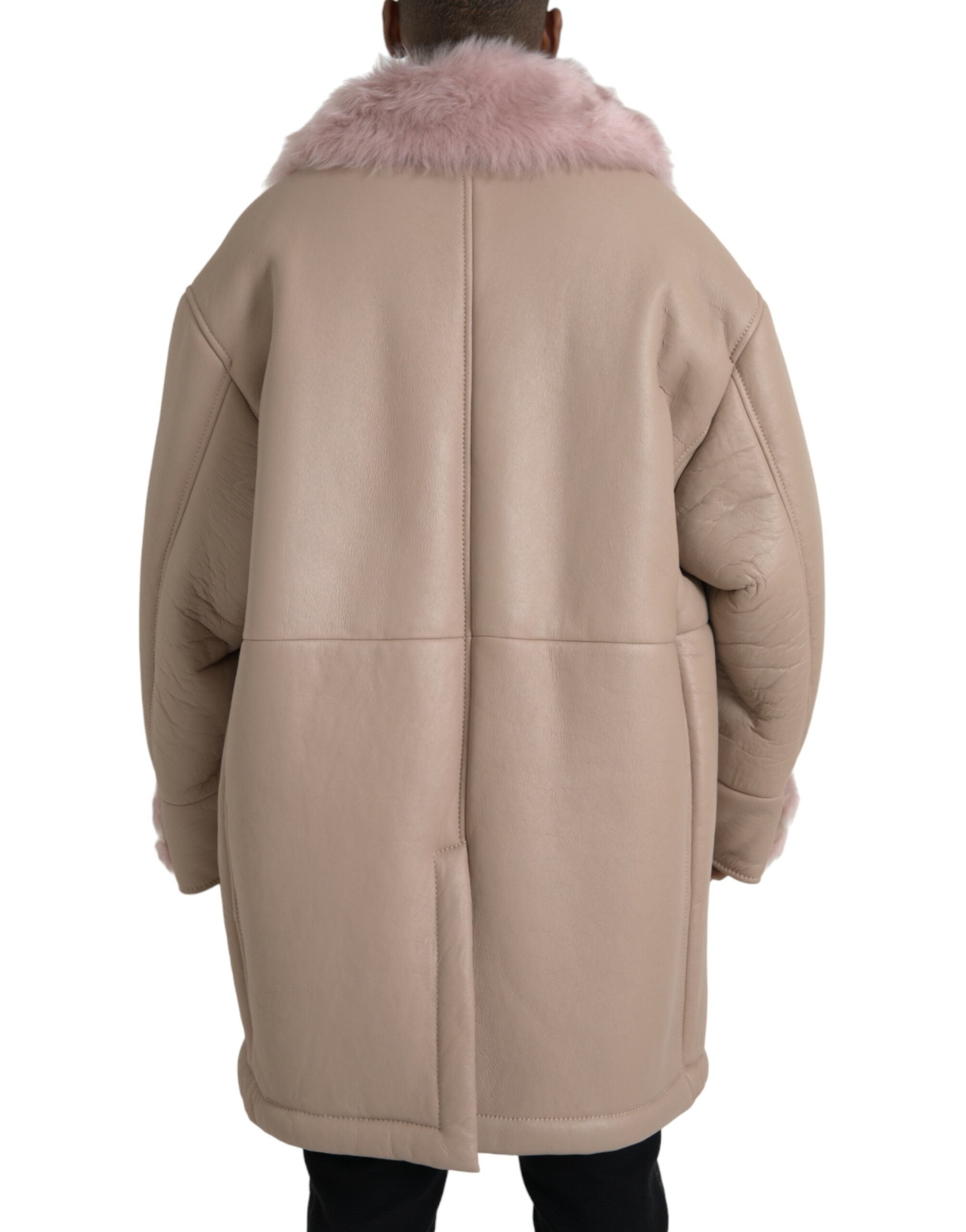 Jachetă Dolce &amp; Gabbana bej roz din piele de miel shearling