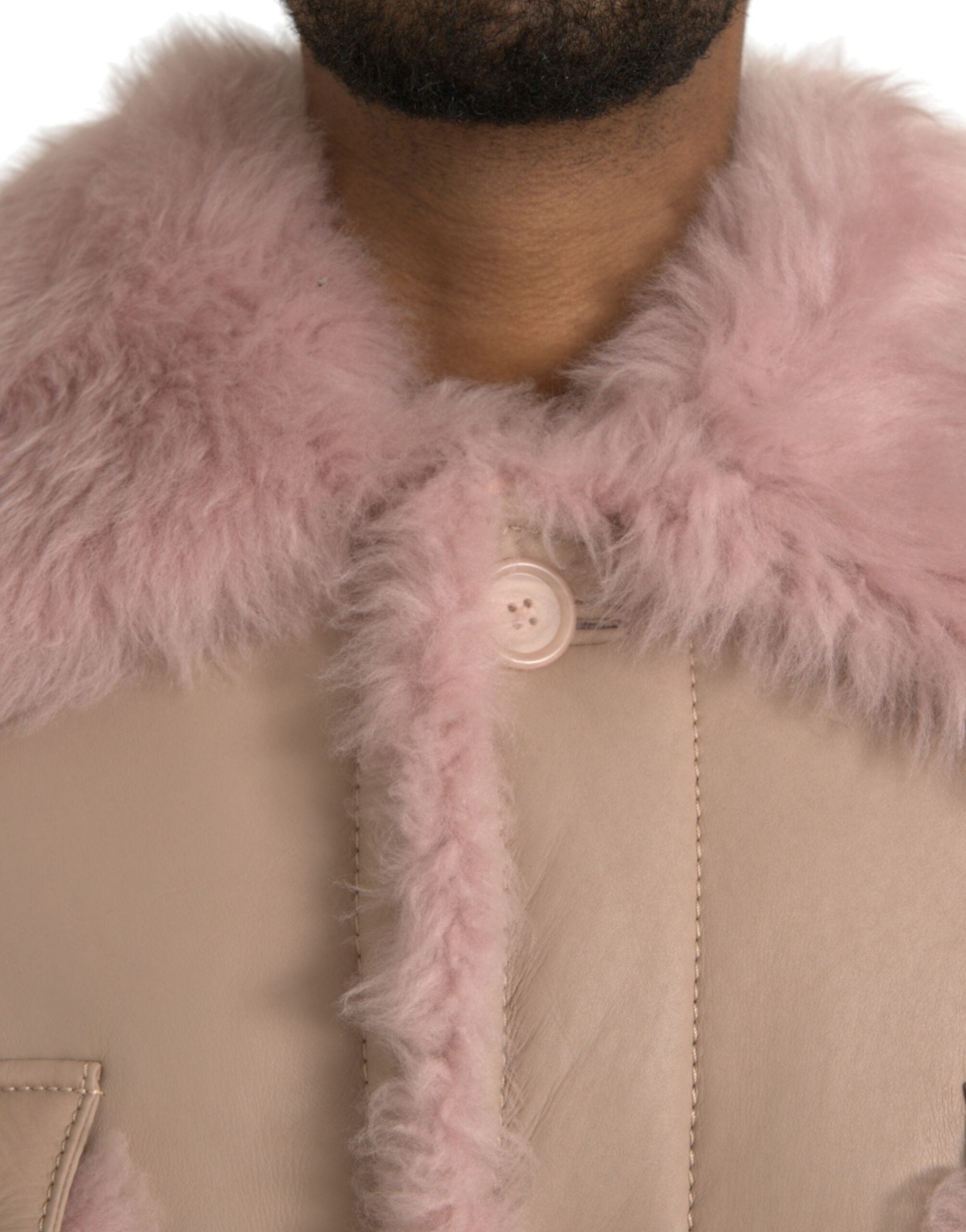 Jachetă Dolce &amp; Gabbana bej roz din piele de miel shearling