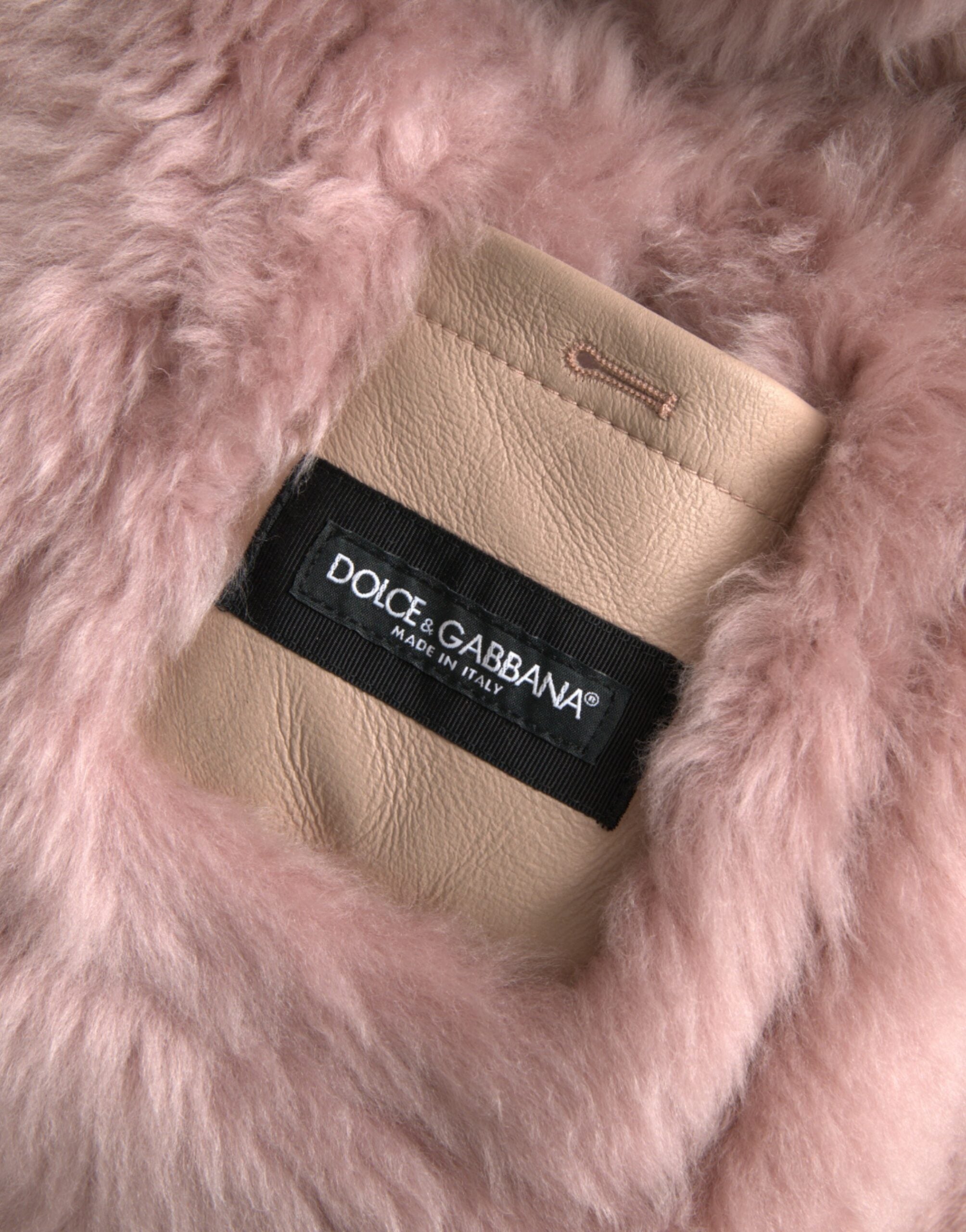 Jachetă Dolce &amp; Gabbana bej roz din piele de miel shearling