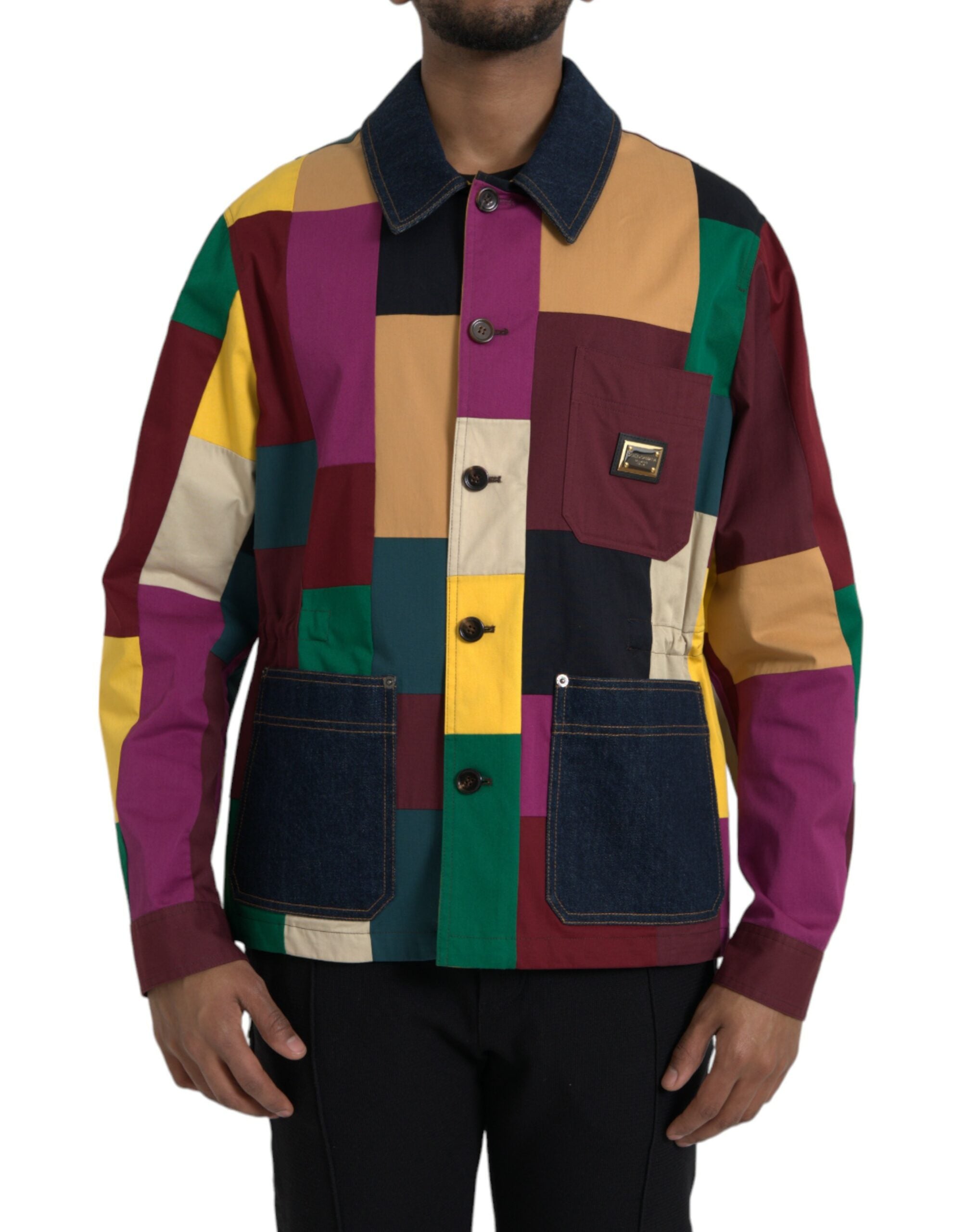 Dolce &amp; Gabbana Mehrfarbige Patchwork-Baumwolljacke mit Kragen