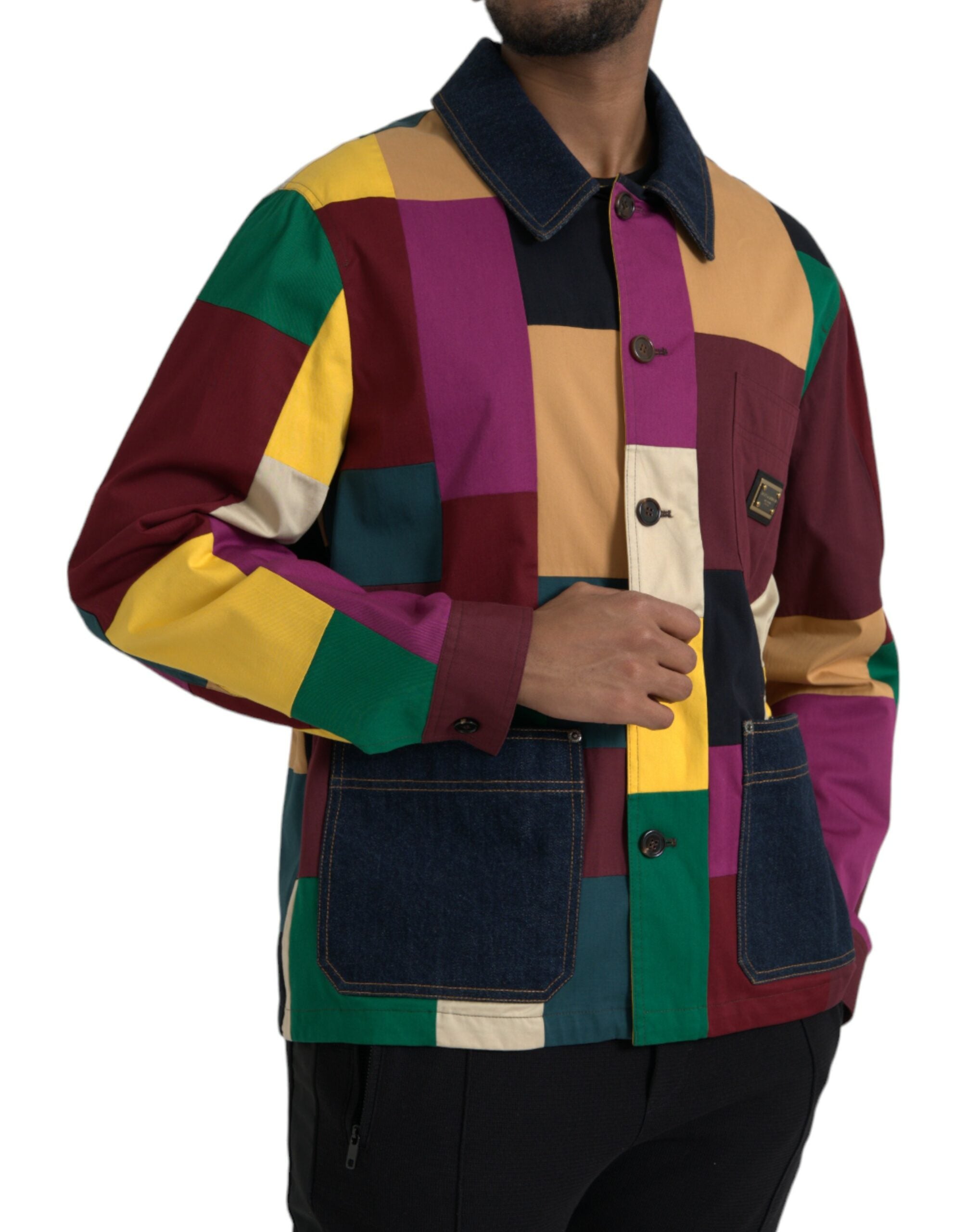 Dolce &amp; Gabbana Mehrfarbige Patchwork-Baumwolljacke mit Kragen