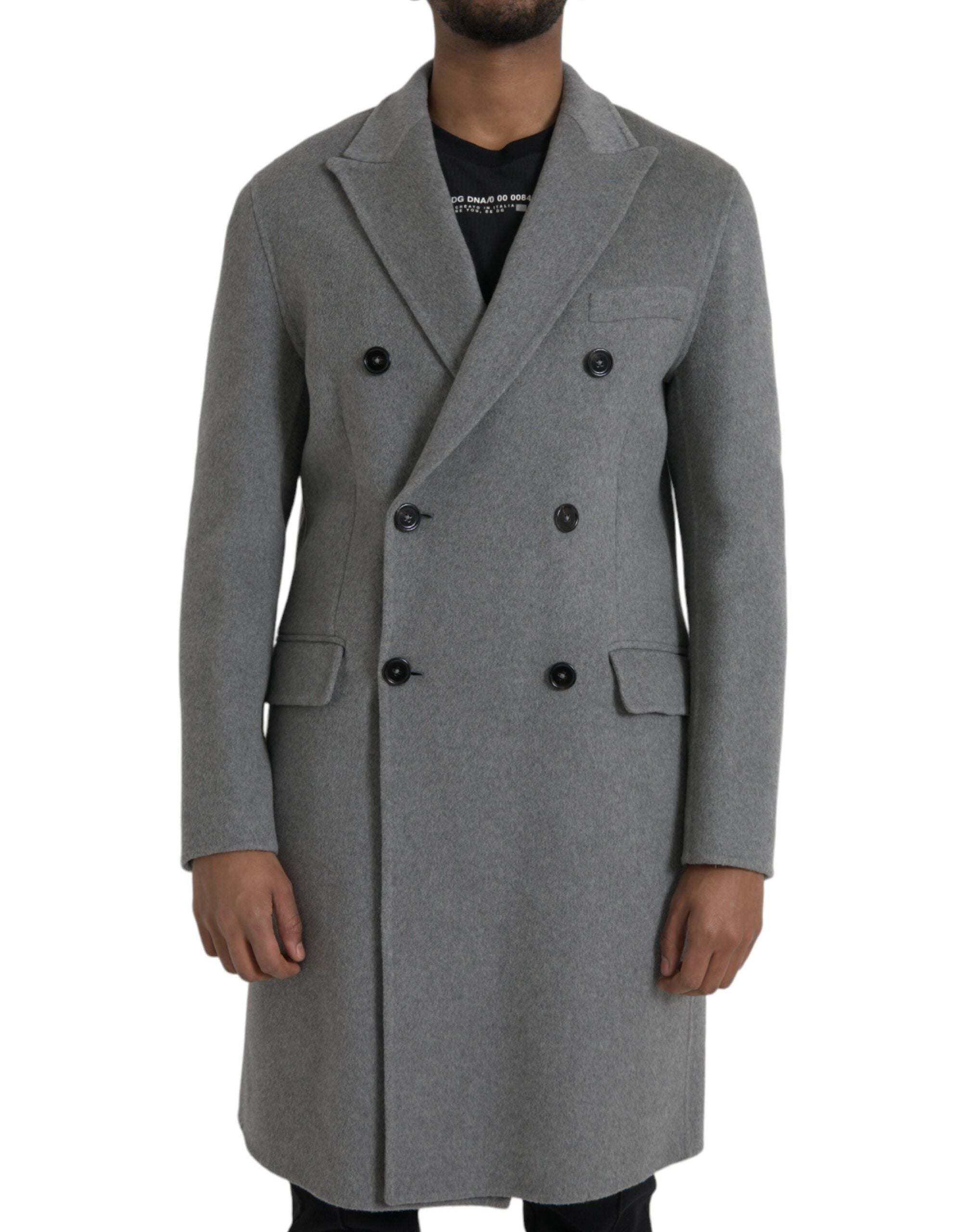 Dolce &amp; Gabbana Graue Doppel-Trenchcoat-Kaschmirjacke