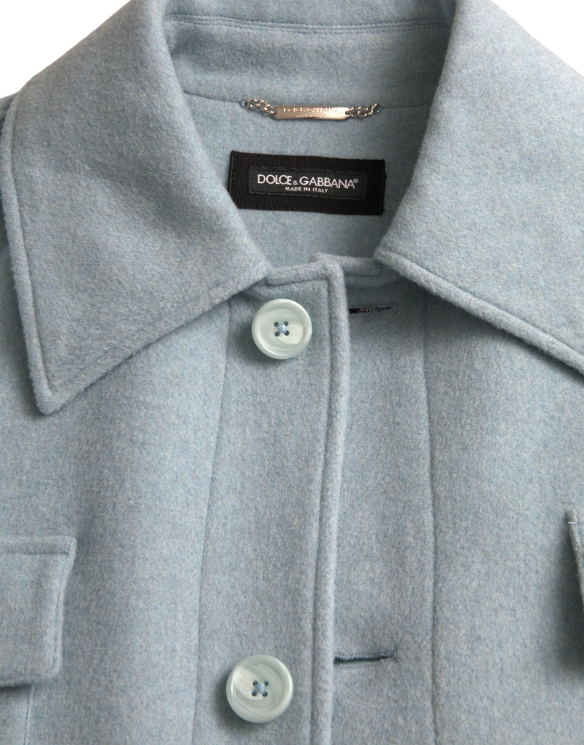 Trench Dolce &amp; Gabbana din lână albastru deschis cu nasturi