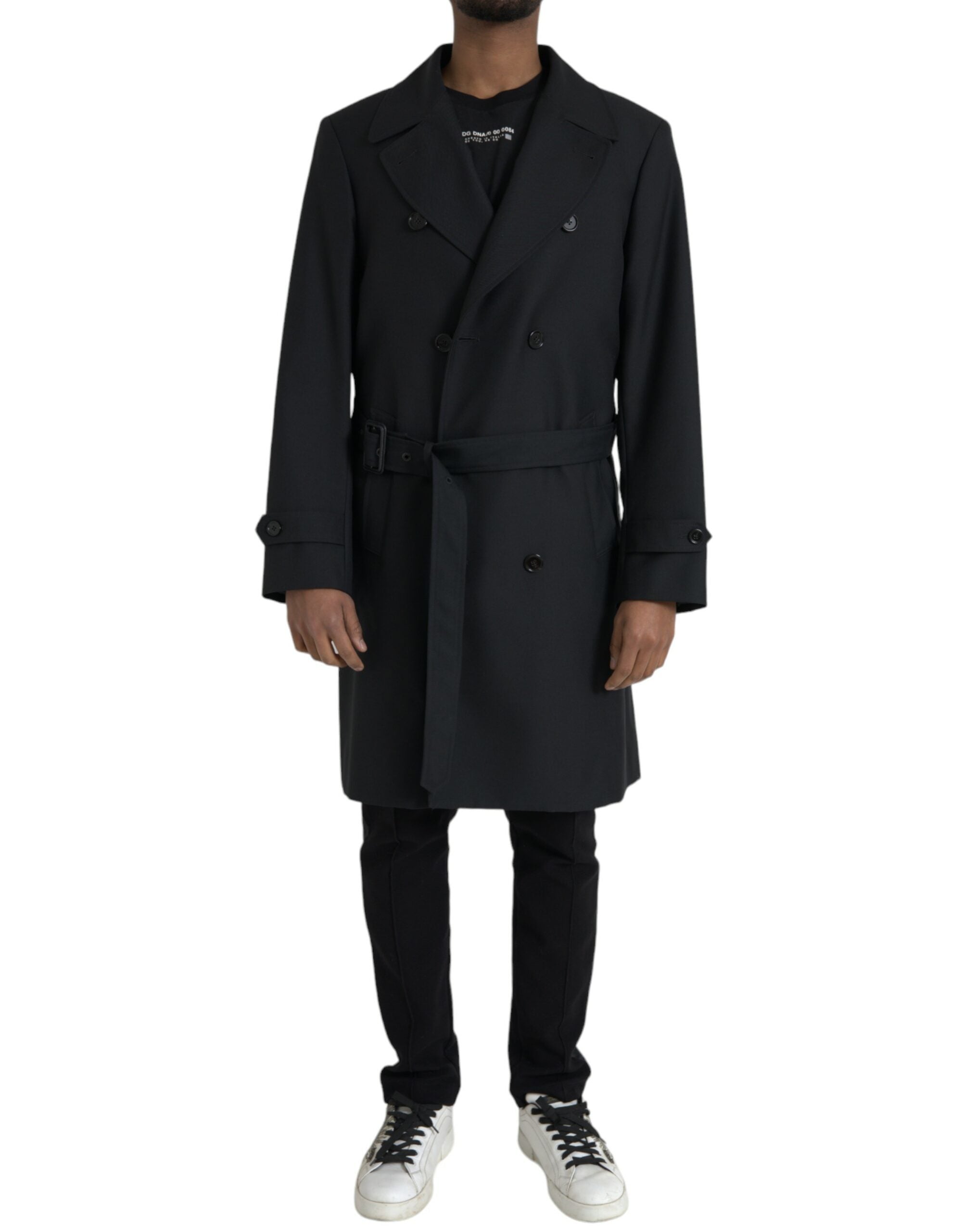 Dolce &amp; Gabbana – Schwarze, zweireihige Trenchcoat-Jacke