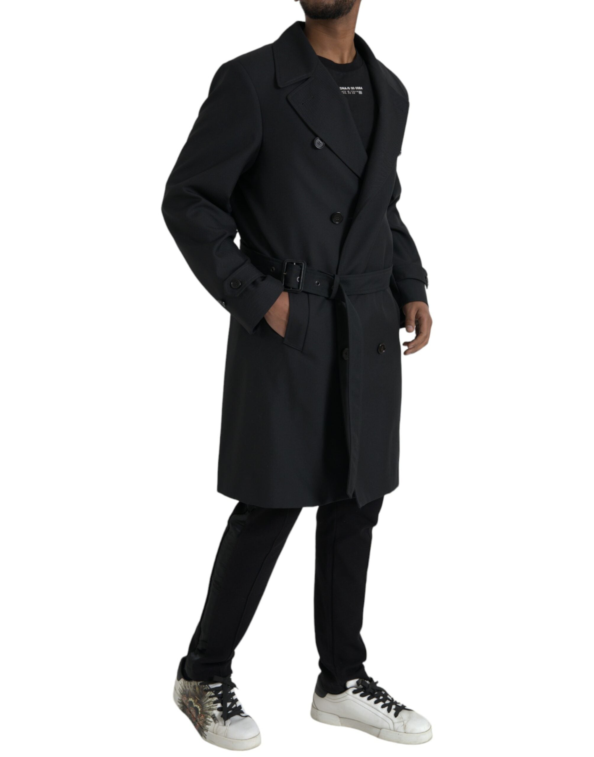 Dolce &amp; Gabbana – Schwarze, zweireihige Trenchcoat-Jacke