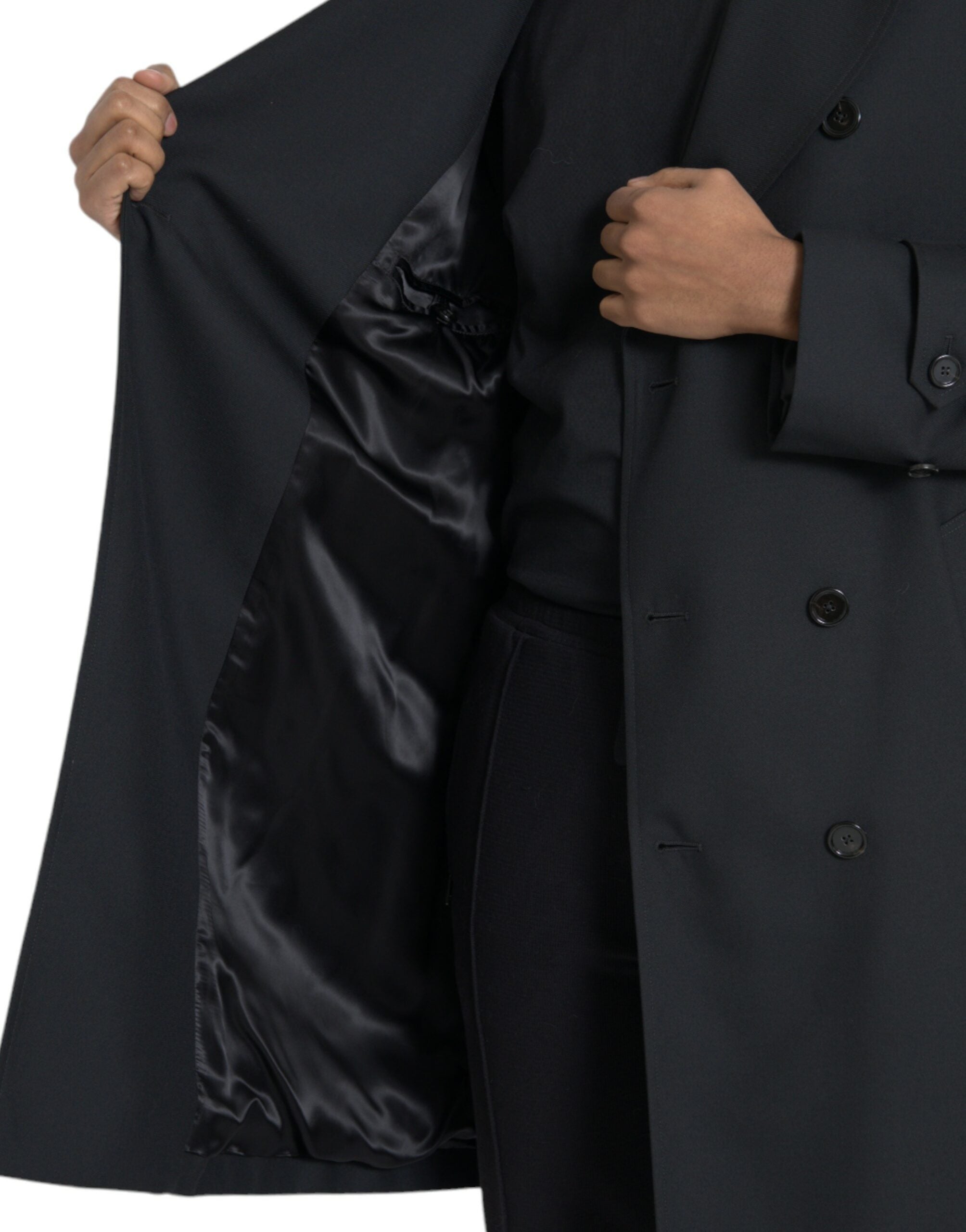 Trench Dolce &amp; Gabbana negru cu două rânduri de nasturi
