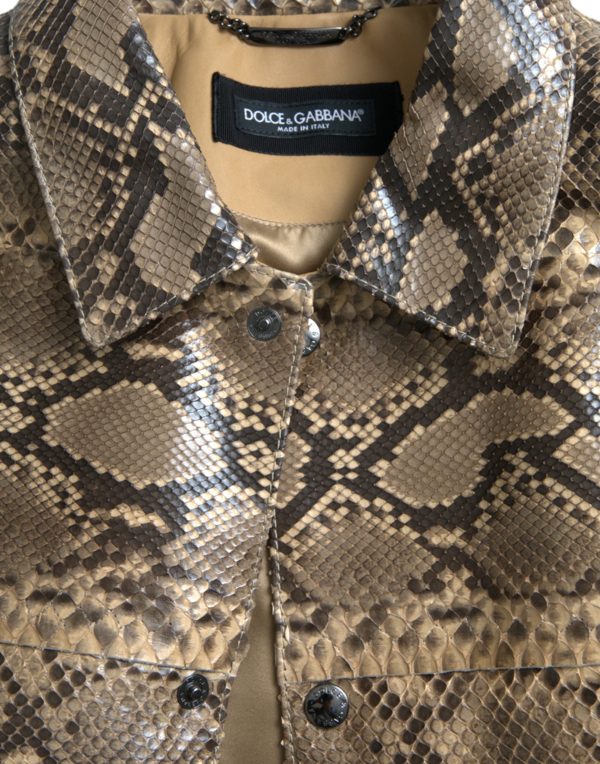 Jachetă cu bluză biker din piele exotică bej Dolce &amp; Gabbana