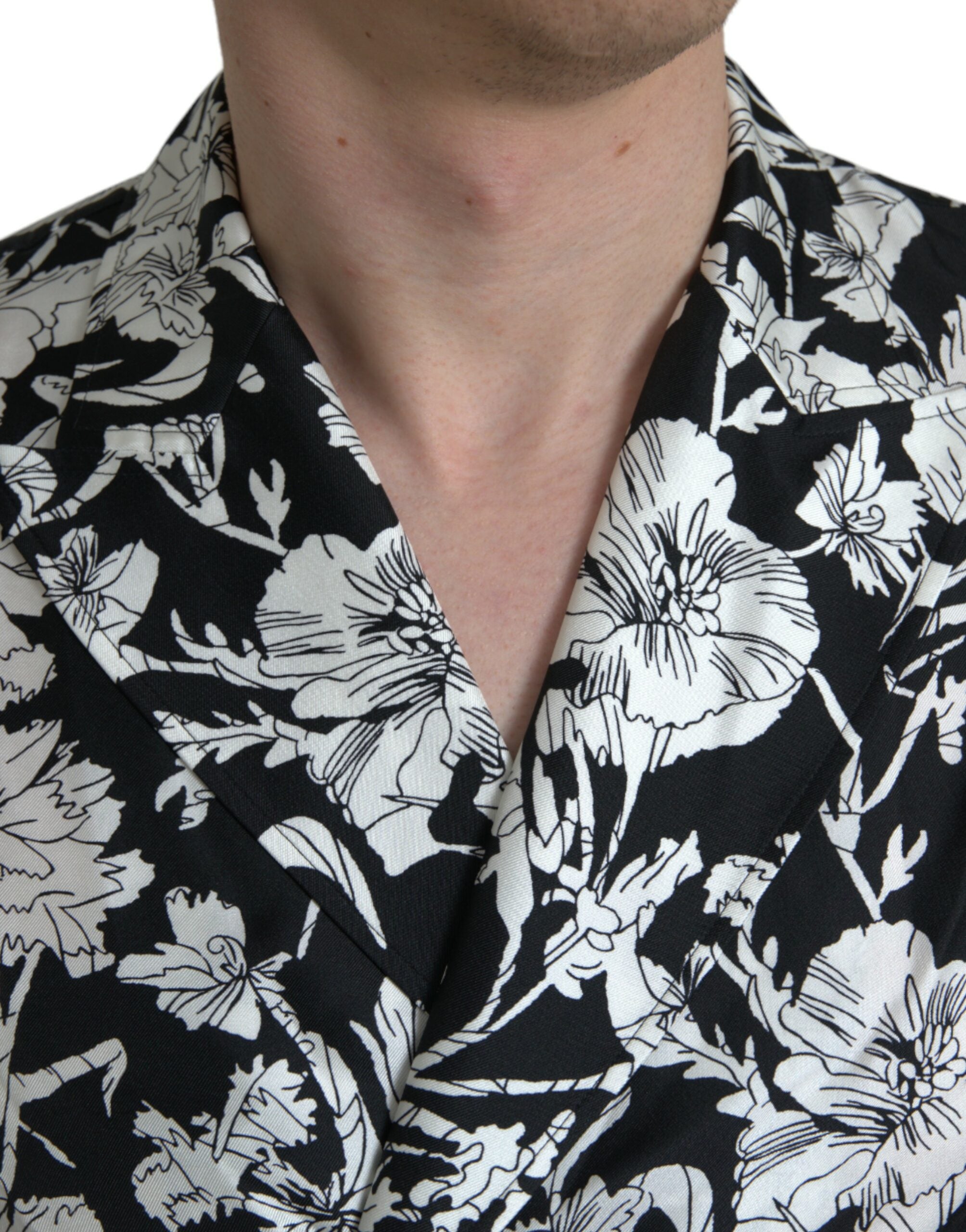 Dolce &amp; Gabbana – Freizeithemd mit Knopfleiste und Blumenmuster in Schwarz und Weiß
