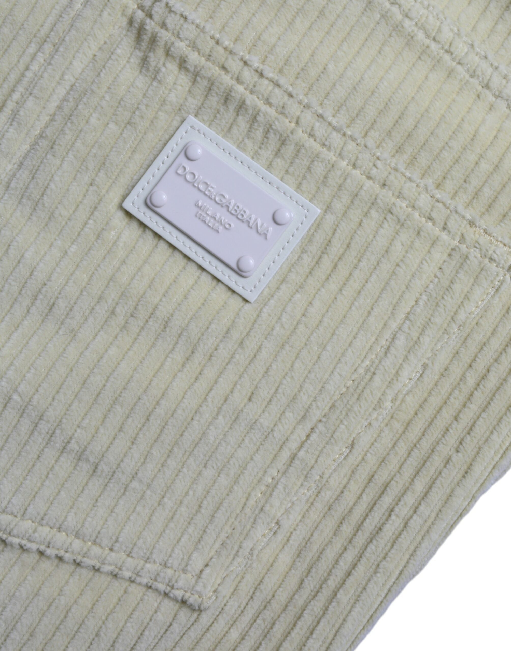 Dolce &amp; Gabbana – Gelbe Skinny-Jeans aus Cord mit Logo-Schild
