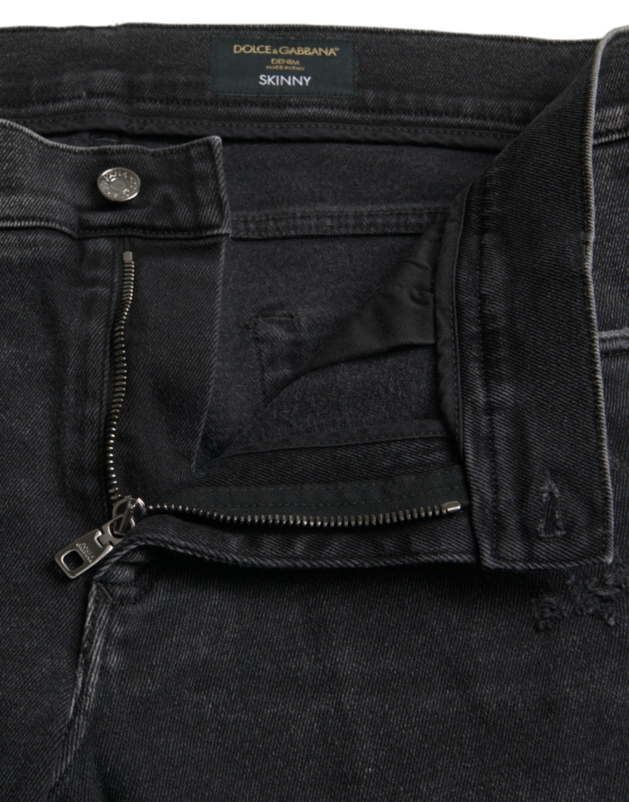 Dolce &amp; Gabbana – Graue Skinny-Jeans aus Baumwollstretch mit Logo