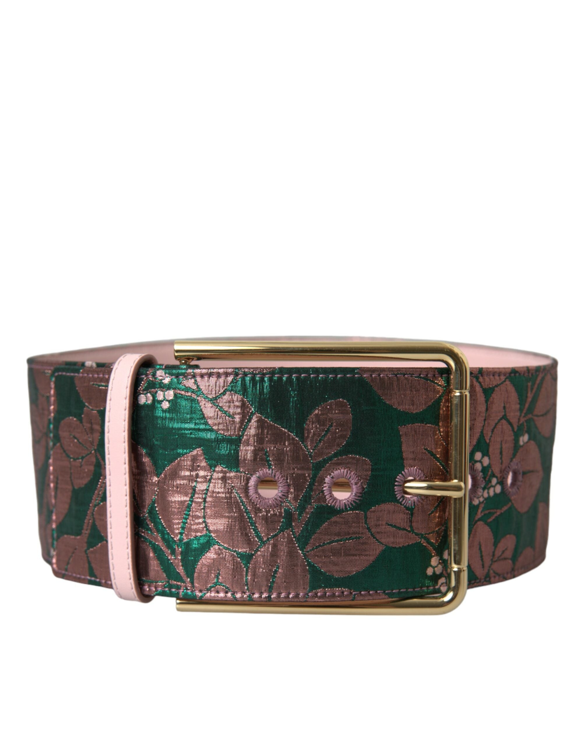 Dolce &amp; Gabbana – Mehrfarbiger Jacquard-Gürtel mit Lurex-Goldschnalle und Blumenmuster