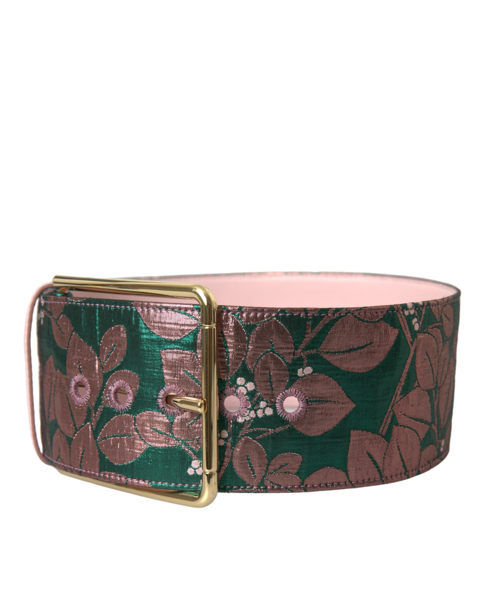 Dolce &amp; Gabbana – Mehrfarbiger Jacquard-Gürtel mit Lurex-Goldschnalle und Blumenmuster