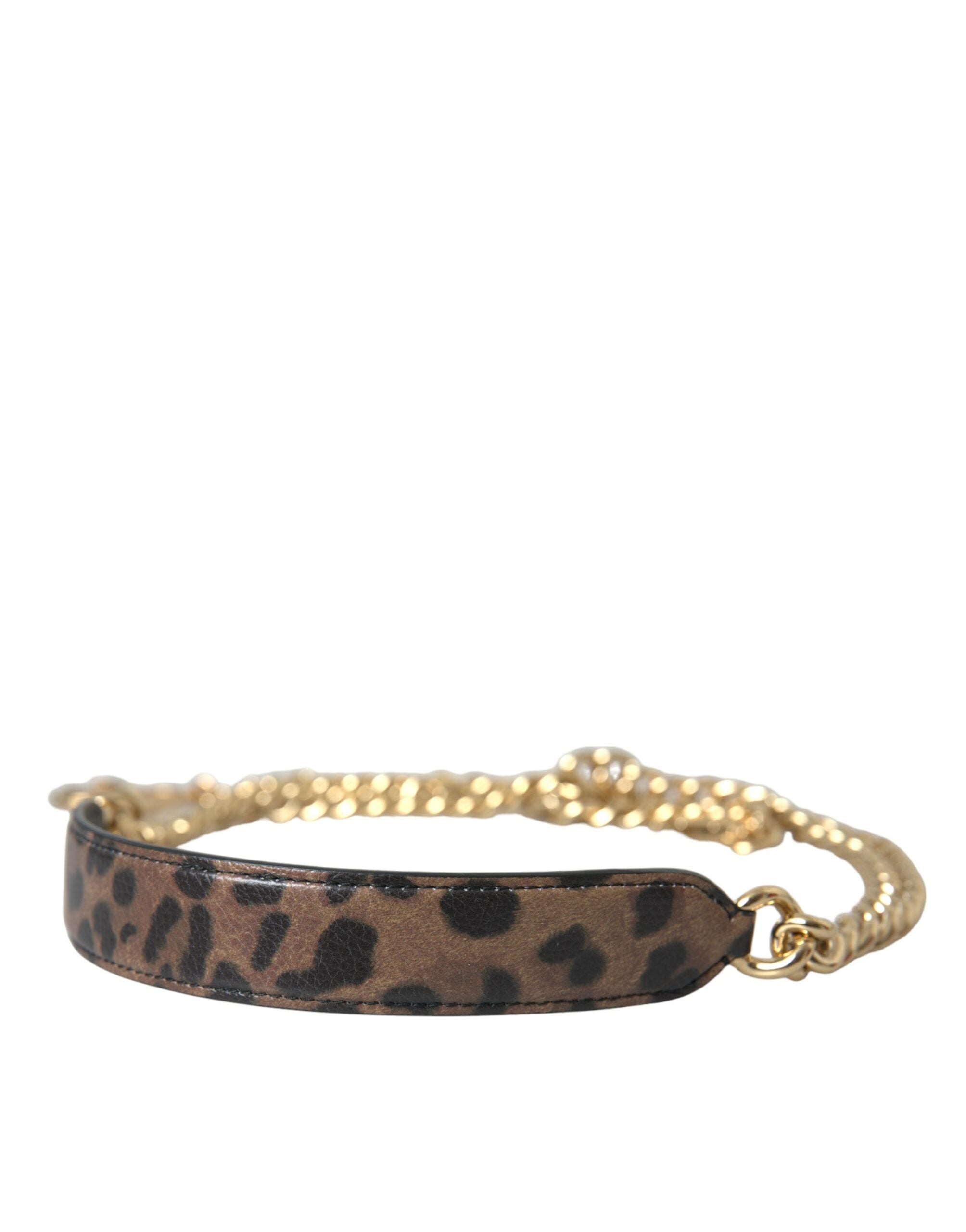 Dolce &amp; Gabbana Geantă de mână cu imprimeu leopard maro, curea de umăr, accesoriu