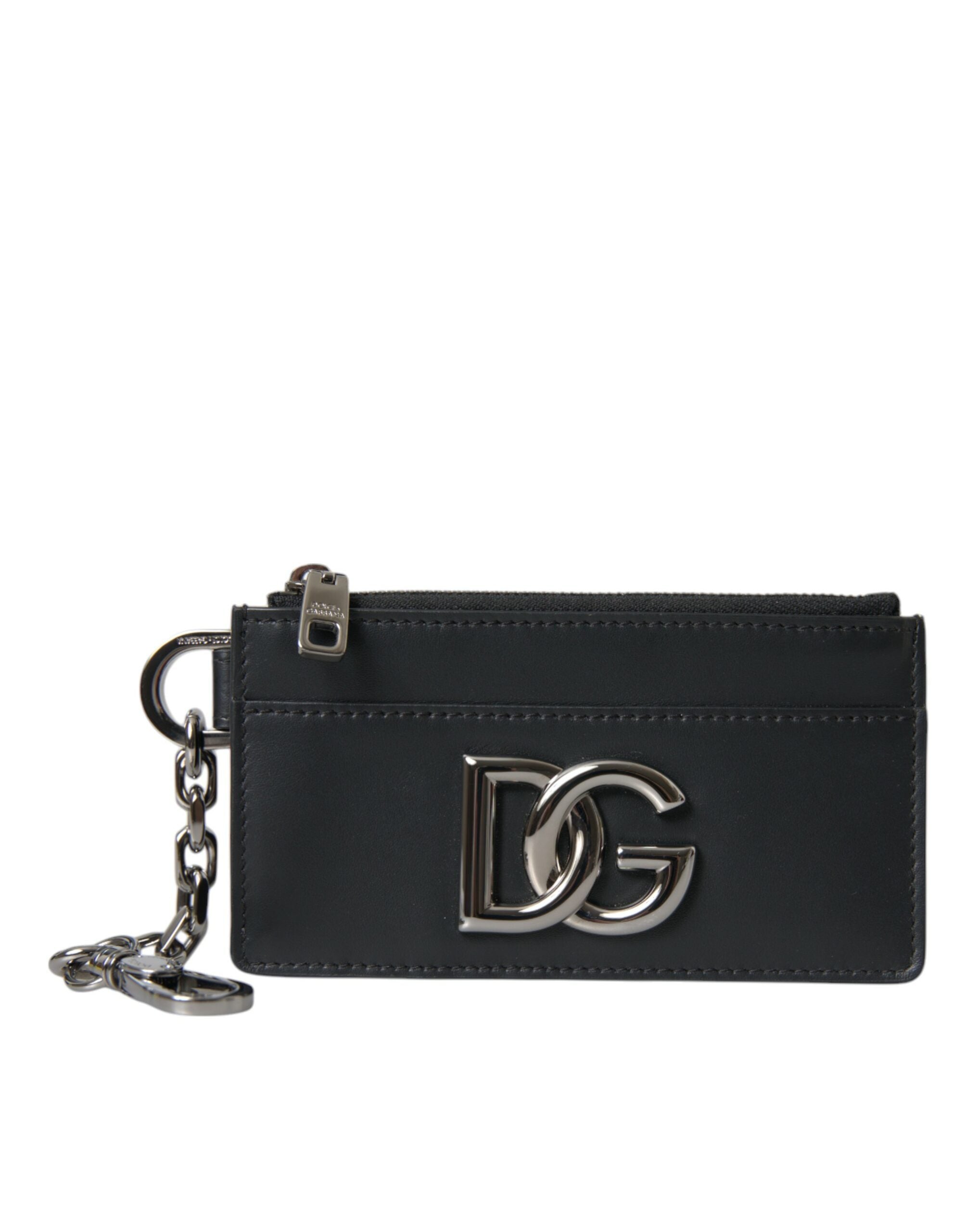 Portofel Dolce &amp; Gabbana negru din piele de vițel cu logo DG, tip port-card, pentru bărbați