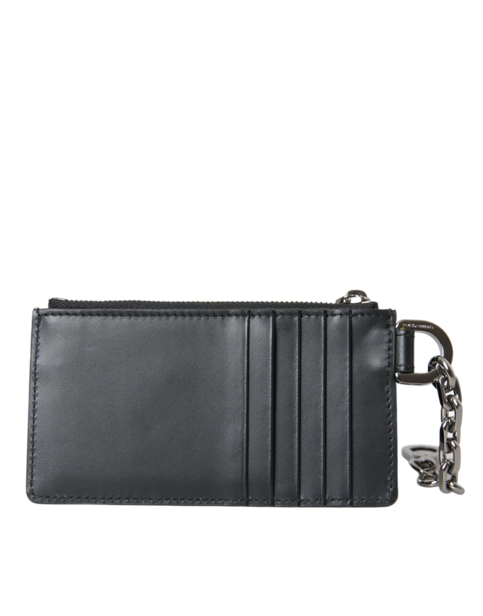 Portofel Dolce &amp; Gabbana negru din piele de vițel cu logo DG, tip port-card, pentru bărbați