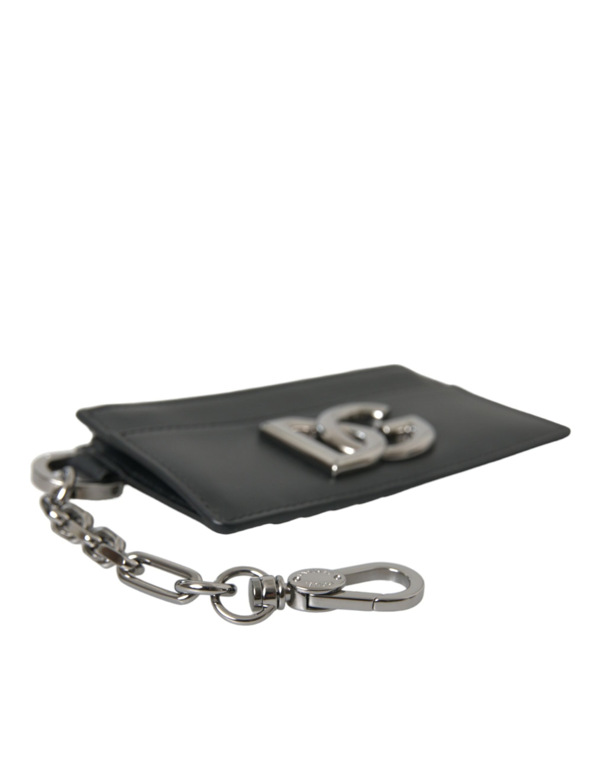 Portofel Dolce &amp; Gabbana negru din piele de vițel cu logo DG, tip port-card, pentru bărbați